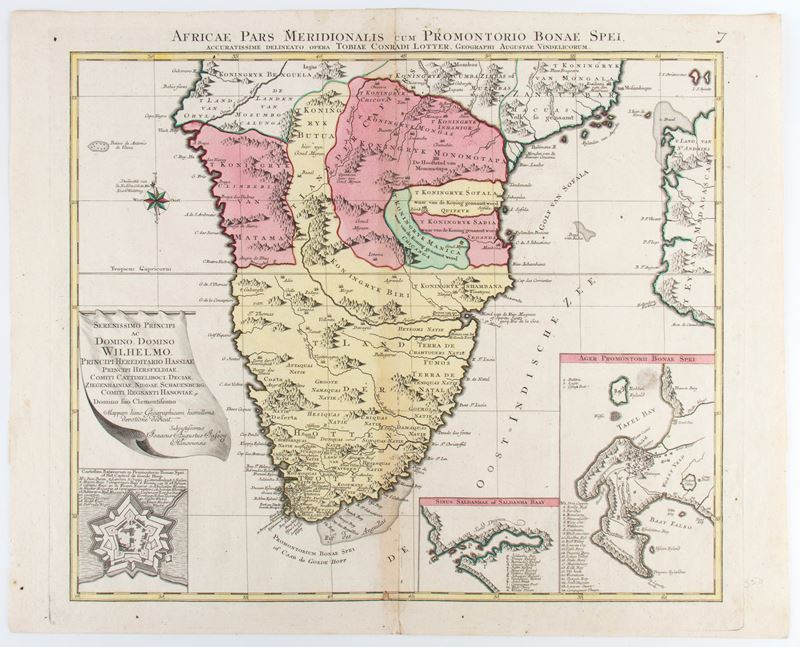 Tobias Conrad Lotter - Africae Pars Meridionalis cum Promontorio Bonae Spei, acquaforte e bulino