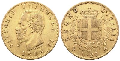 Vittorio Emanuele II, 20 Lire 1864 (Regno d'Italia) — Au