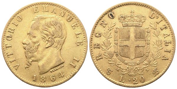 TORINO. Regno d'Italia. Vittorio Emanuele II (1861-1878). 20 Lire 1864; Au (6,44 g; 20,5 mm)