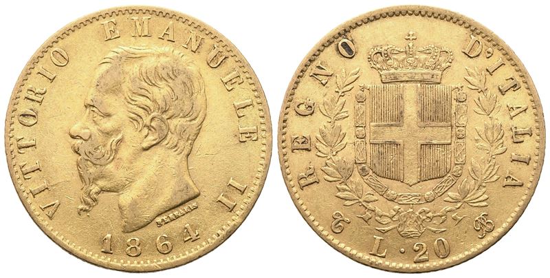 Vittorio Emanuele II, 20 Lire 1864 (Regno d'Italia) — Au