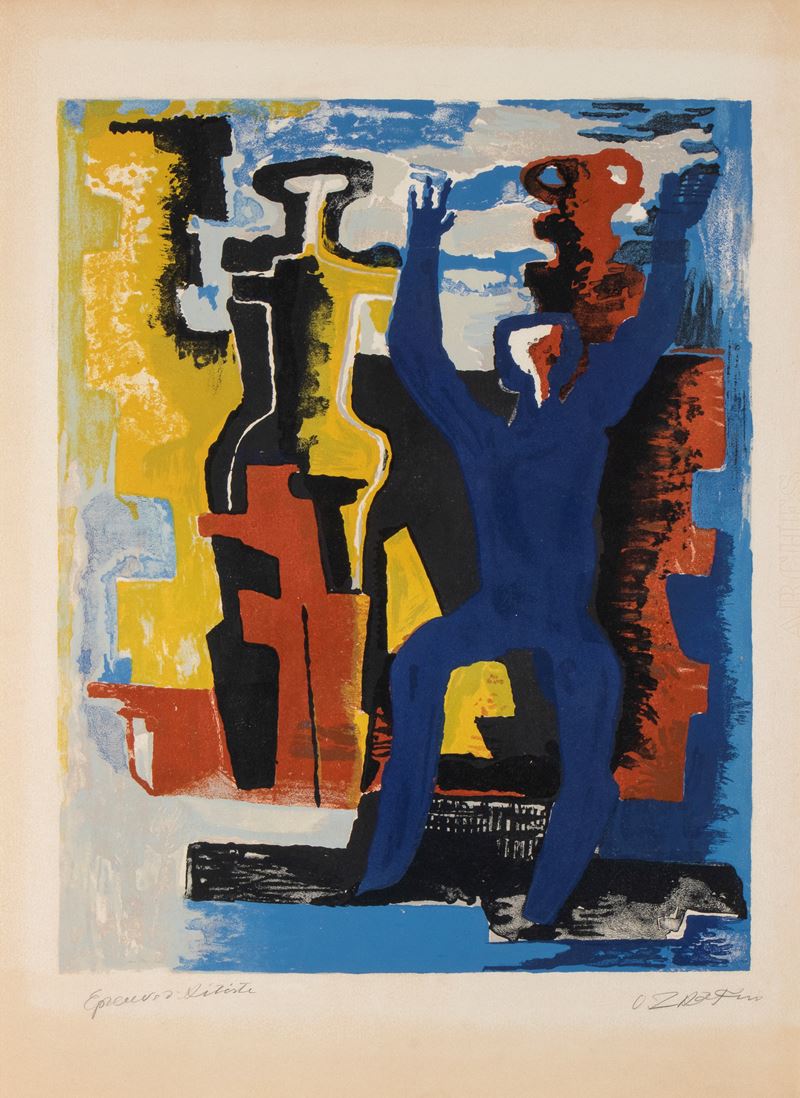 Ossip Zadkine - Les messagers du jour, litografia a colori del 1961