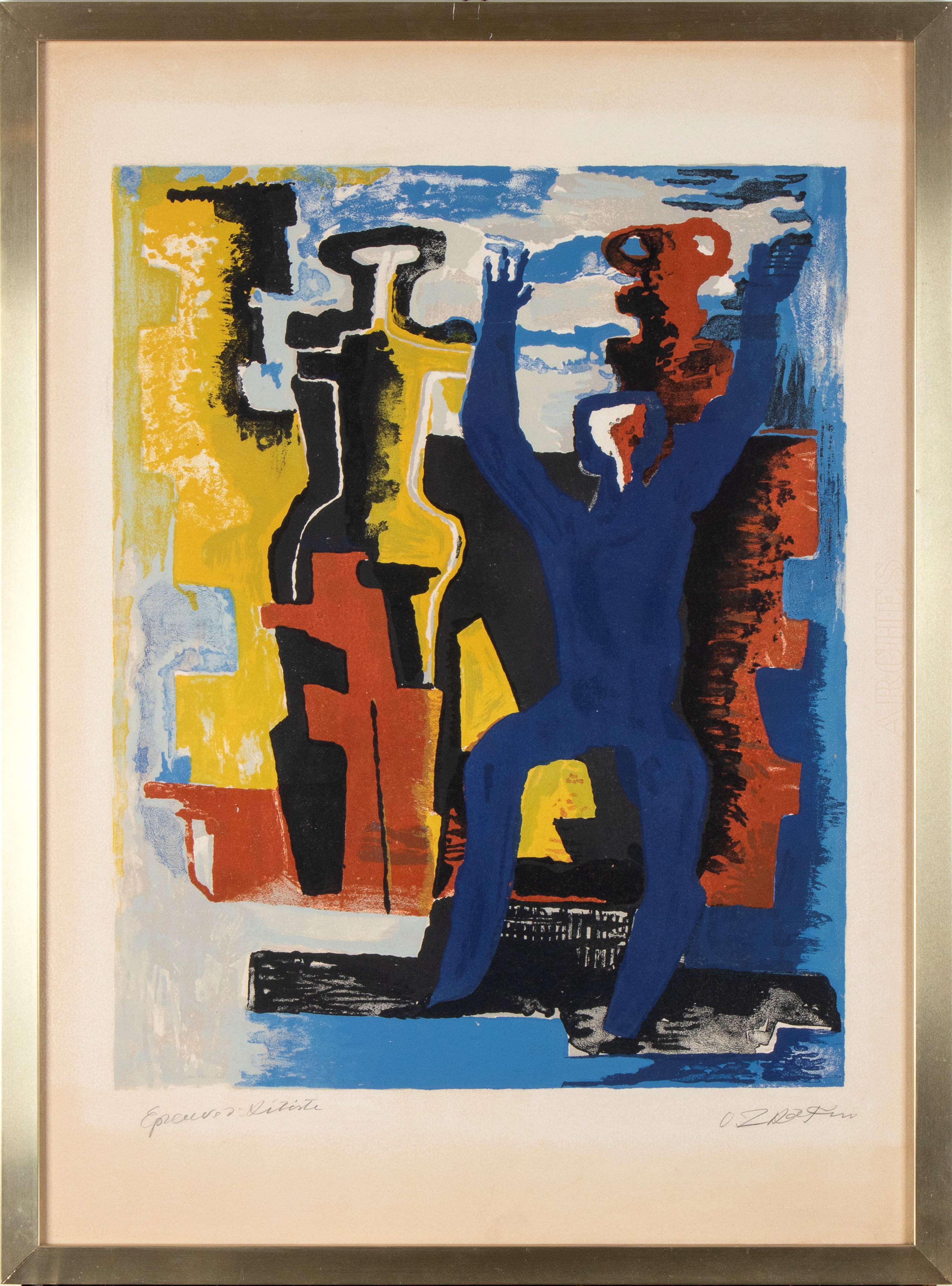 Ossip Zadkine - Les messagers du jour, litografia a colori del 1961