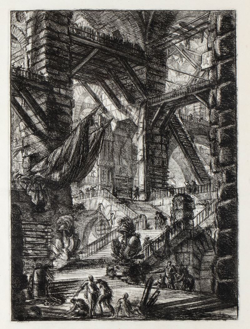 Giovanni Battista Piranesi - Carceri, tav. VIII: Un interno immenso con trofei, acquaforte