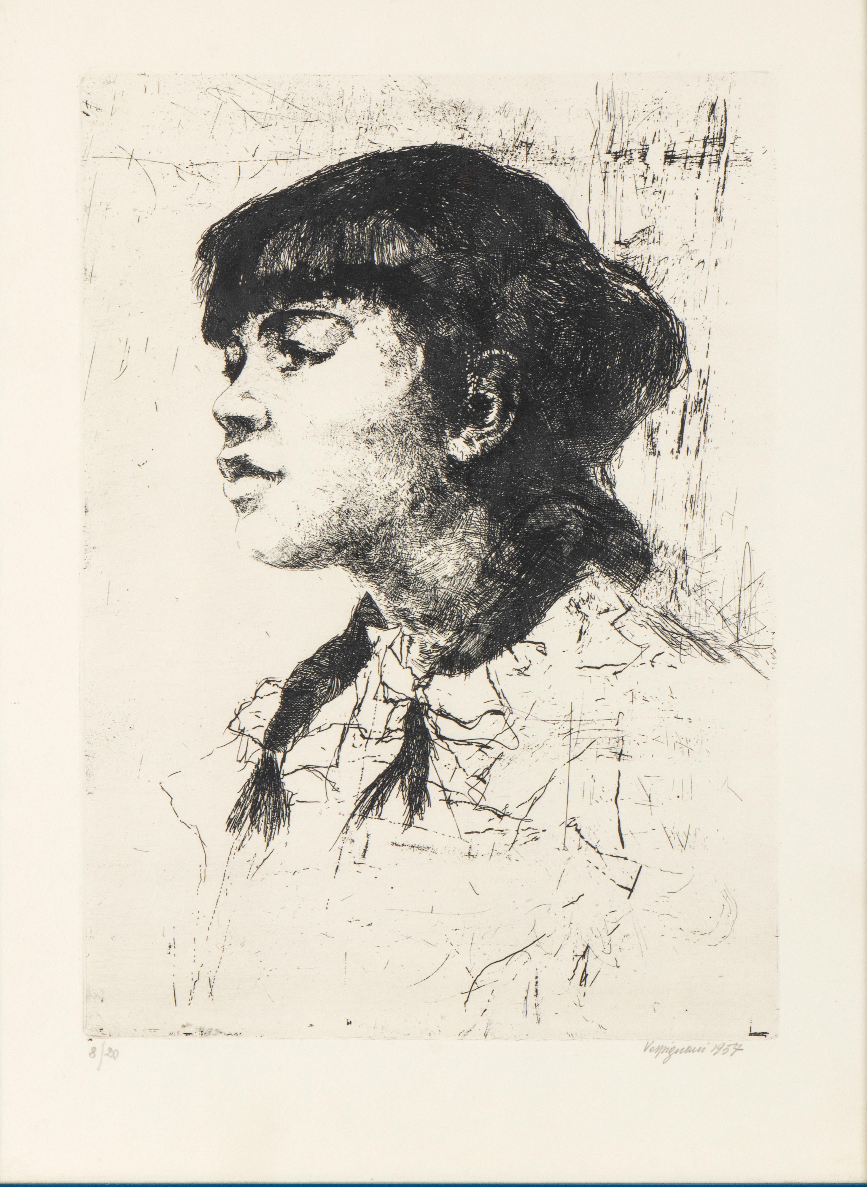 Ritratto di Adelina Vespignani, acquaforte, 1957