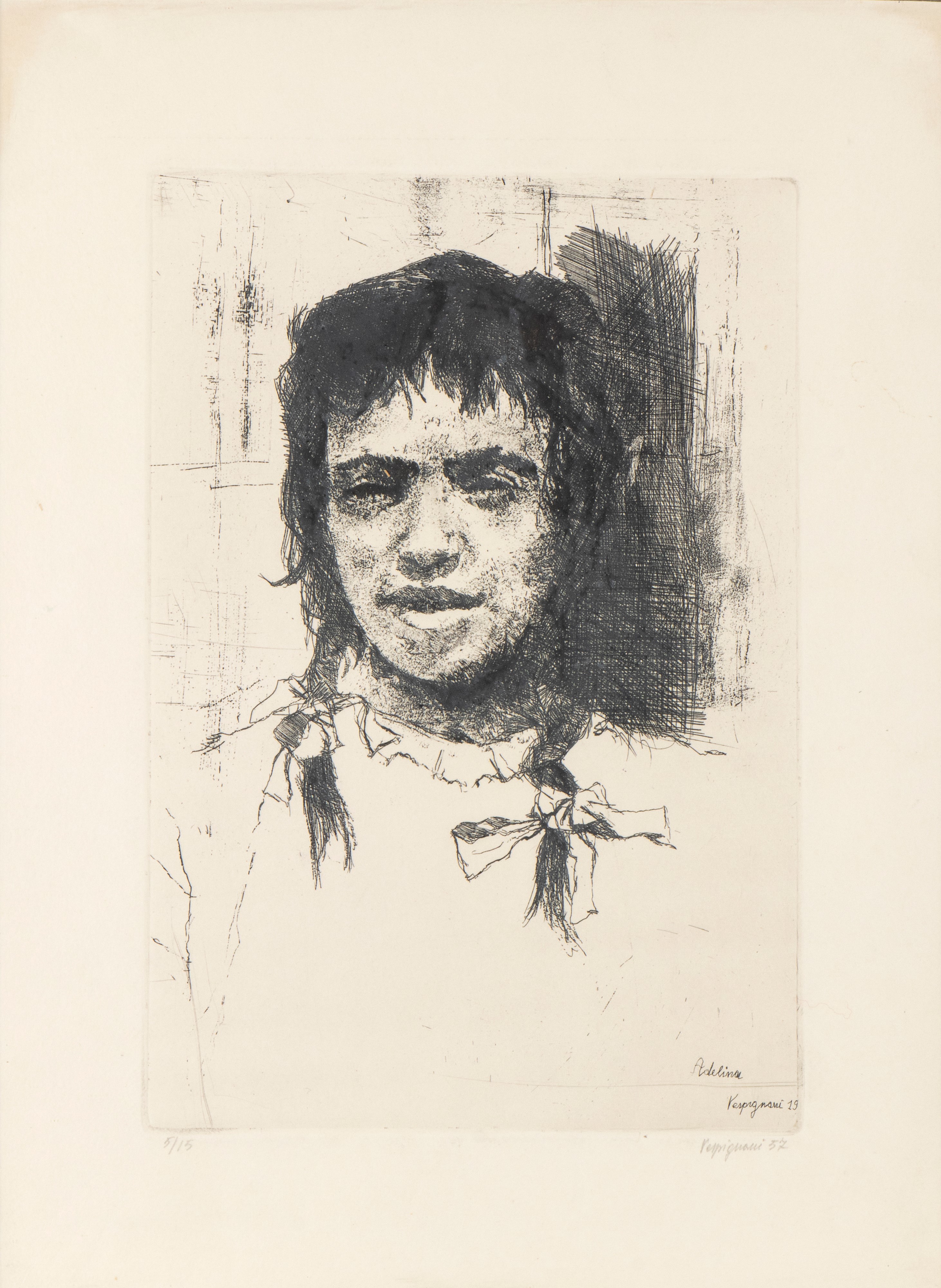 Ritratto di Adelina Vespignani, acquaforte, 1957