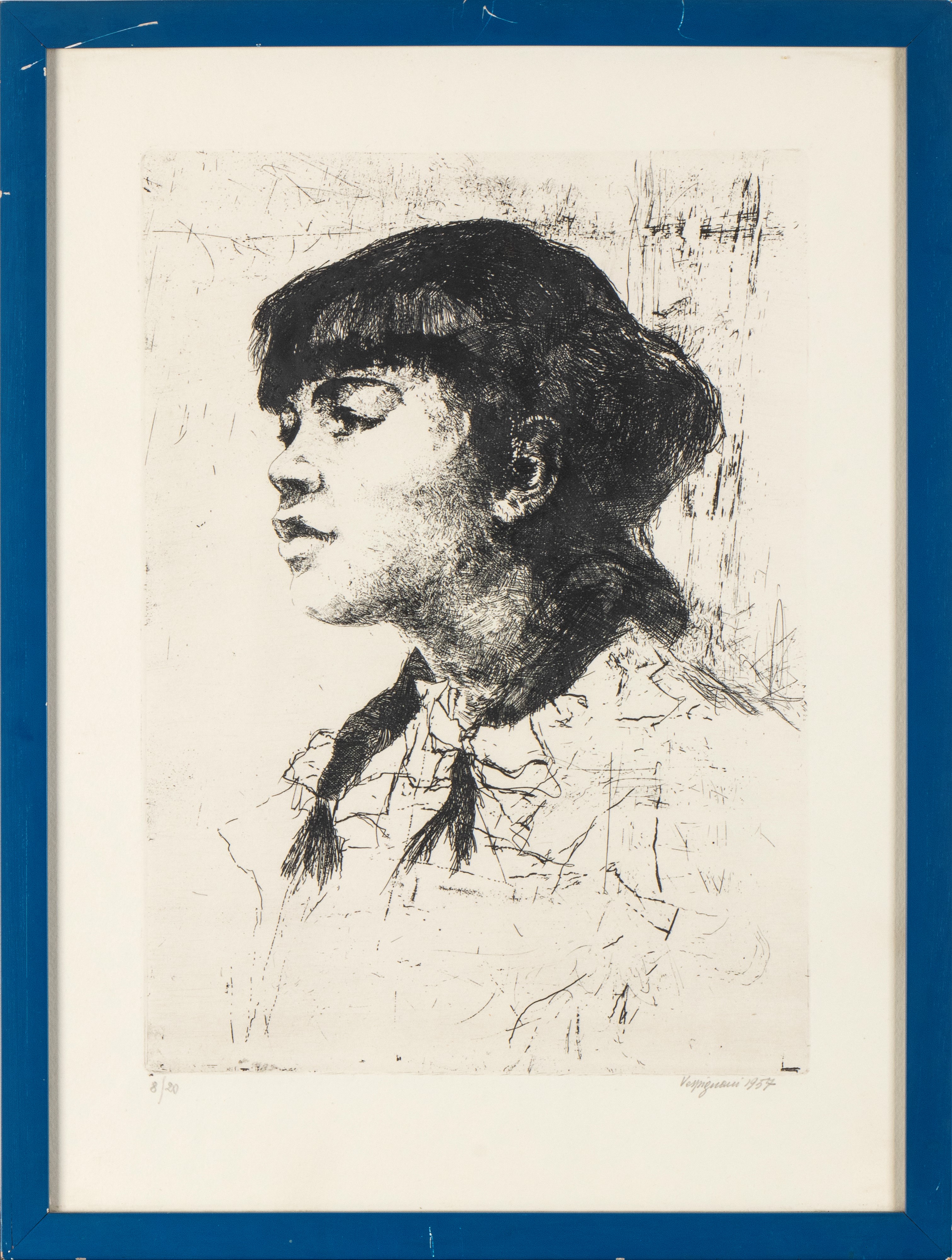 Ritratto di Adelina Vespignani, acquaforte, 1957