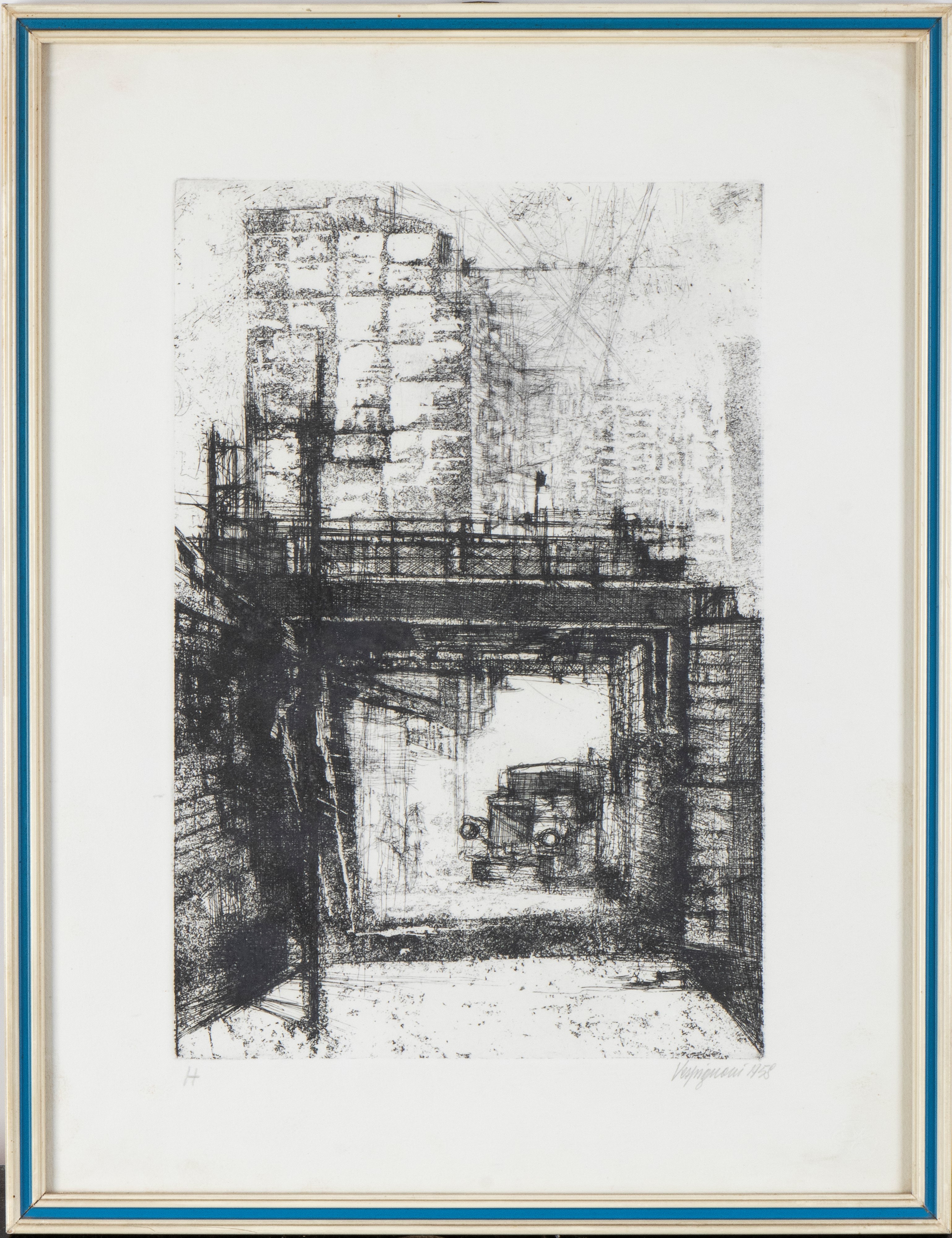 Renzo Vespignani - Senza titolo, acquaforte, 1958