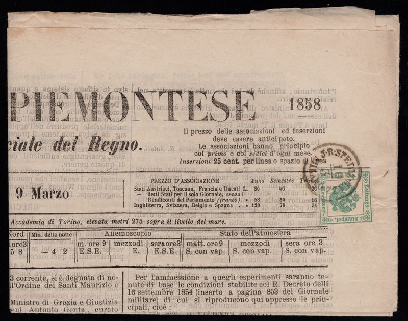 Lombardo Veneto - Segnatasse per giornali, n.1 su giornale.