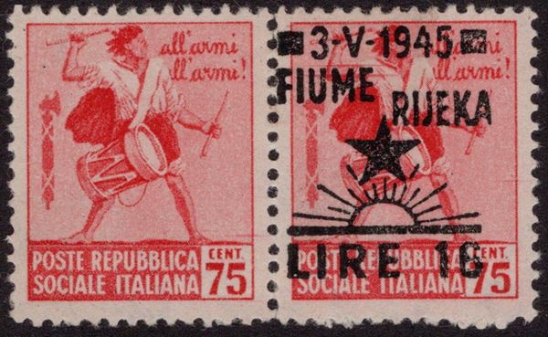 Fiume - Occupazione Jugoslava, n.21 in coppia di cui uno senza soprastampa. MNH.
