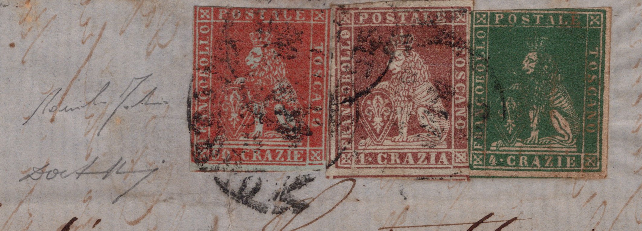 Lettera da Livorno ad Alessandria D'Egitto con affrancatura di 65 crazie (1853)