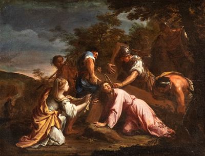 Autore sconosciuto, Salita al Calvario con la Veronica, olio su tela