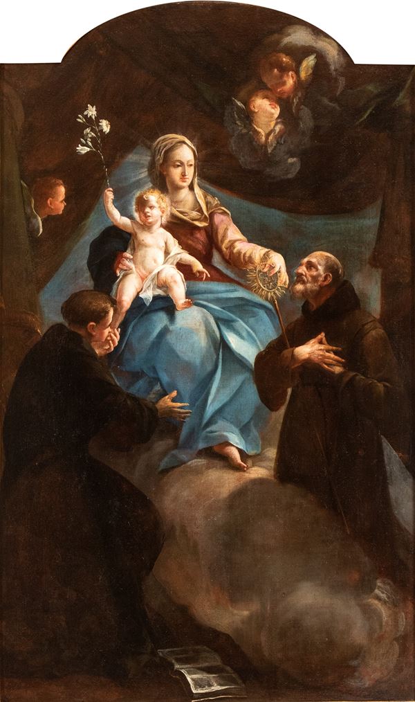 Artista veneto, XVIII secolo - Saint Francis of Paola and Saint Anthony of Padua in the presence of the Madonna and Child