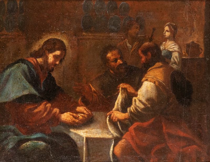 Artista Emiliano, XVII Secolo - Anonimo, Cena in Emmaus, olio su tela