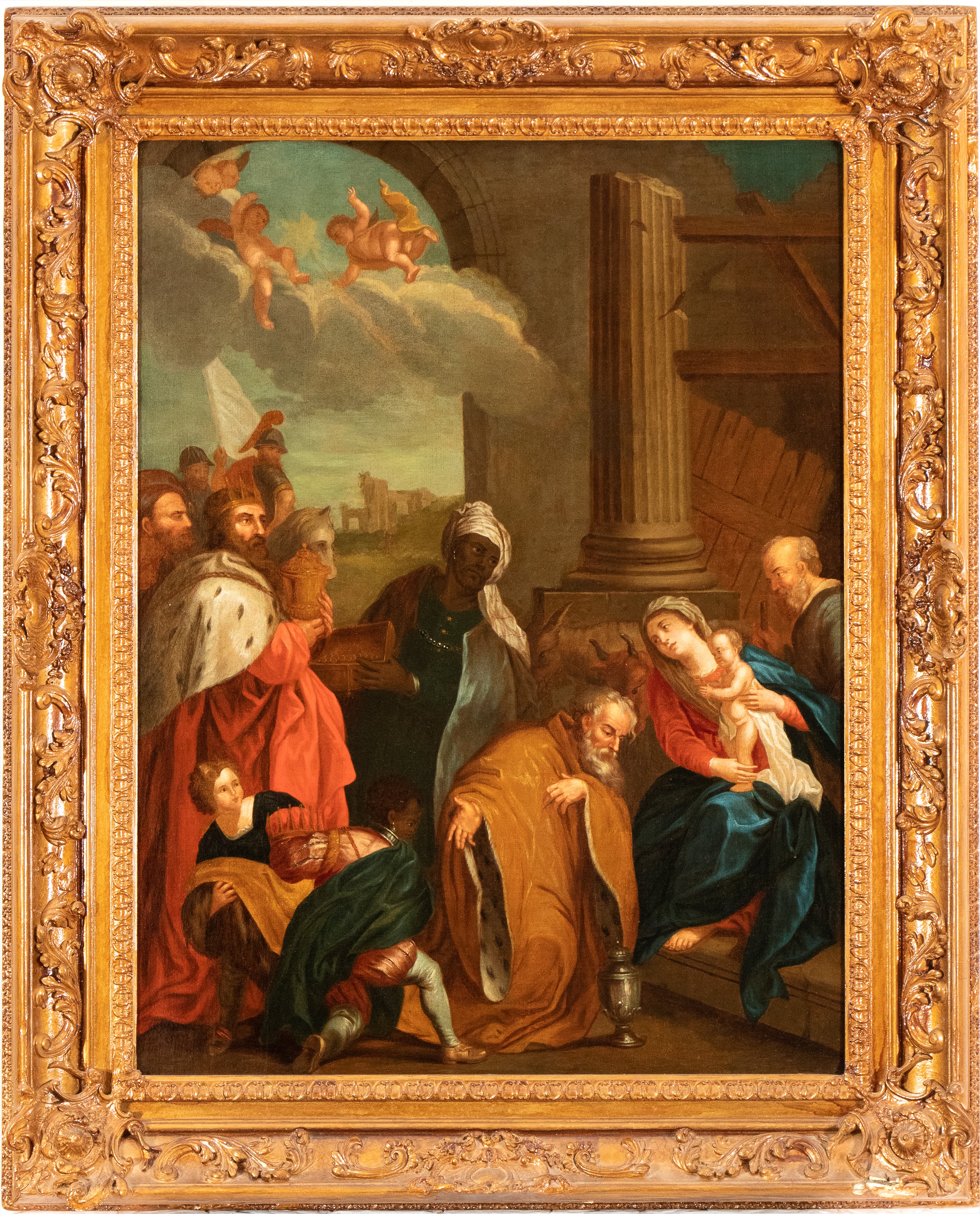 Artista Attivo a Roma, Prima Metà XVIII Secolo - Autore sconosciuto, Adorazione dei Magi, olio su...