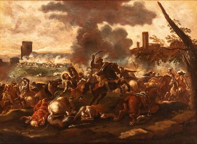 Battaglia tra cristiani e saraceni, olio su tela