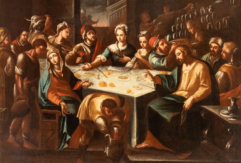 Artista Fiammingo, XVII Secolo - Autore ignoto, Le nozze di Cana, olio su tela