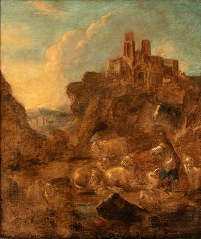 Quadro con pastore, olio su tela