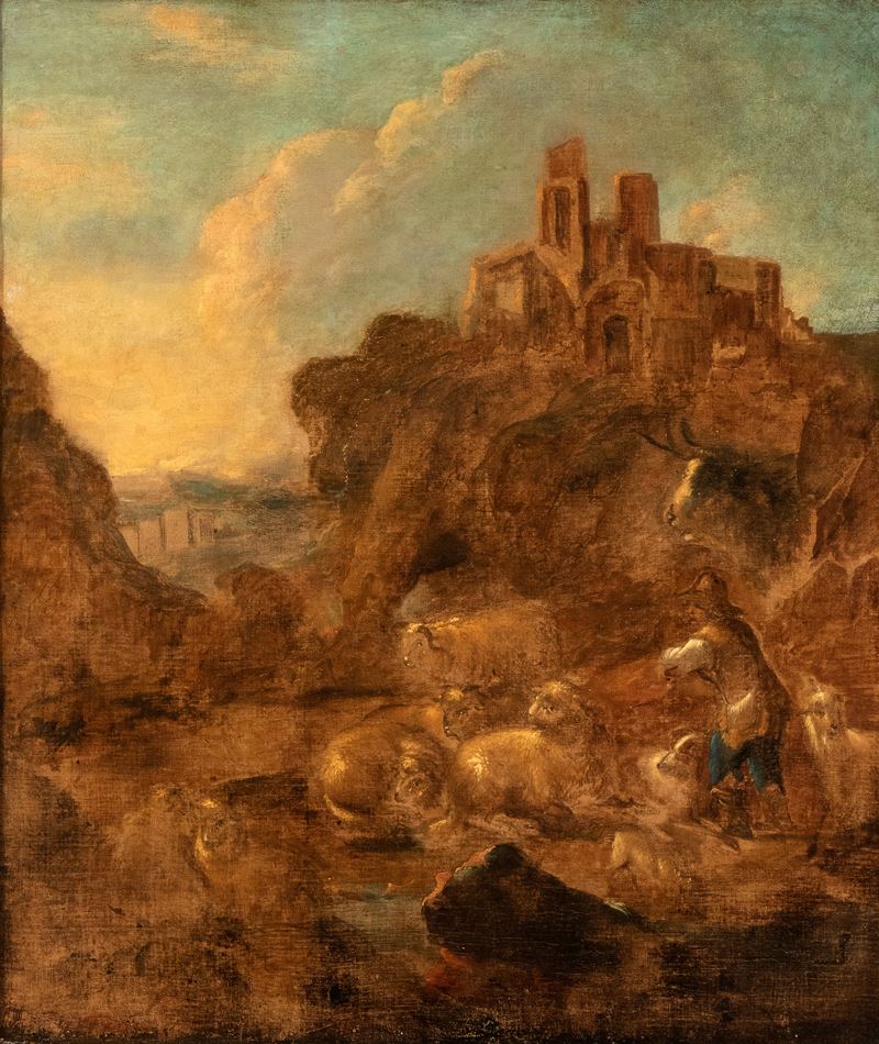 Philipp Peter Roos Detto Rosa da Tivoli - Quadro con pastore, olio su tela