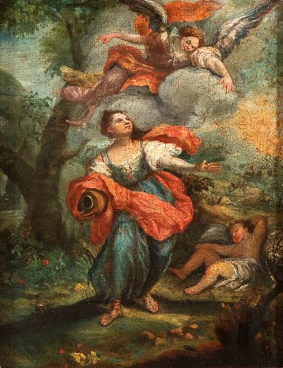 Autore Ignoto, Agar e Ismaele nel deserto, olio su tela