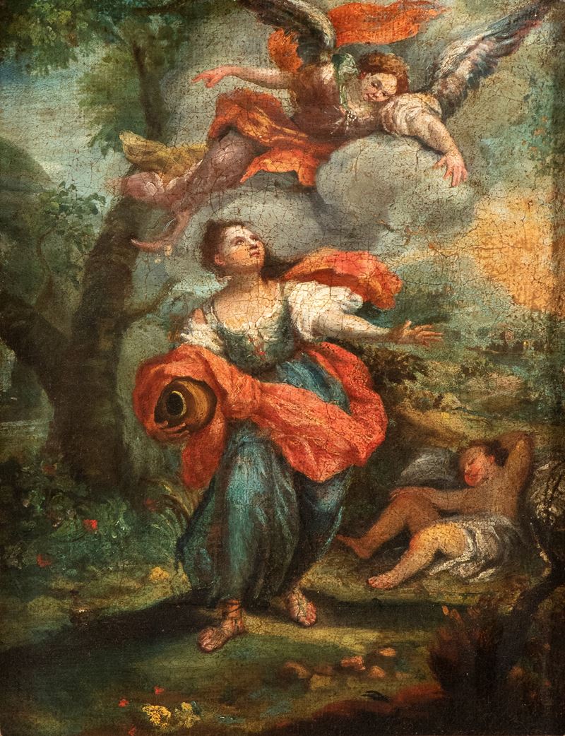 Artista Italiano, XVIII Secolo - Autore Ignoto, Agar e Ismaele nel deserto, olio su tela