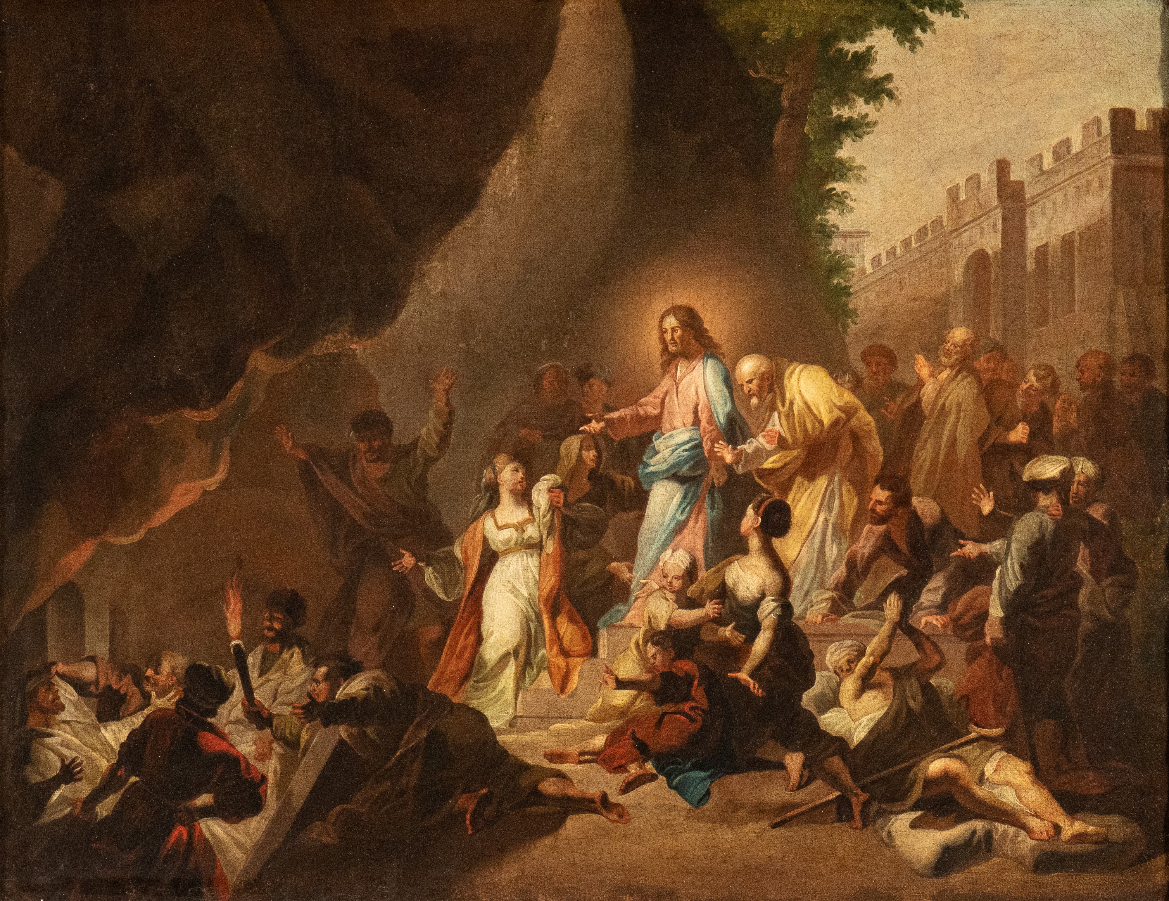 a) Cena a casa di Simone il Fariseo; b) La resurrezione di Lazzaro. Coppia di dipinti