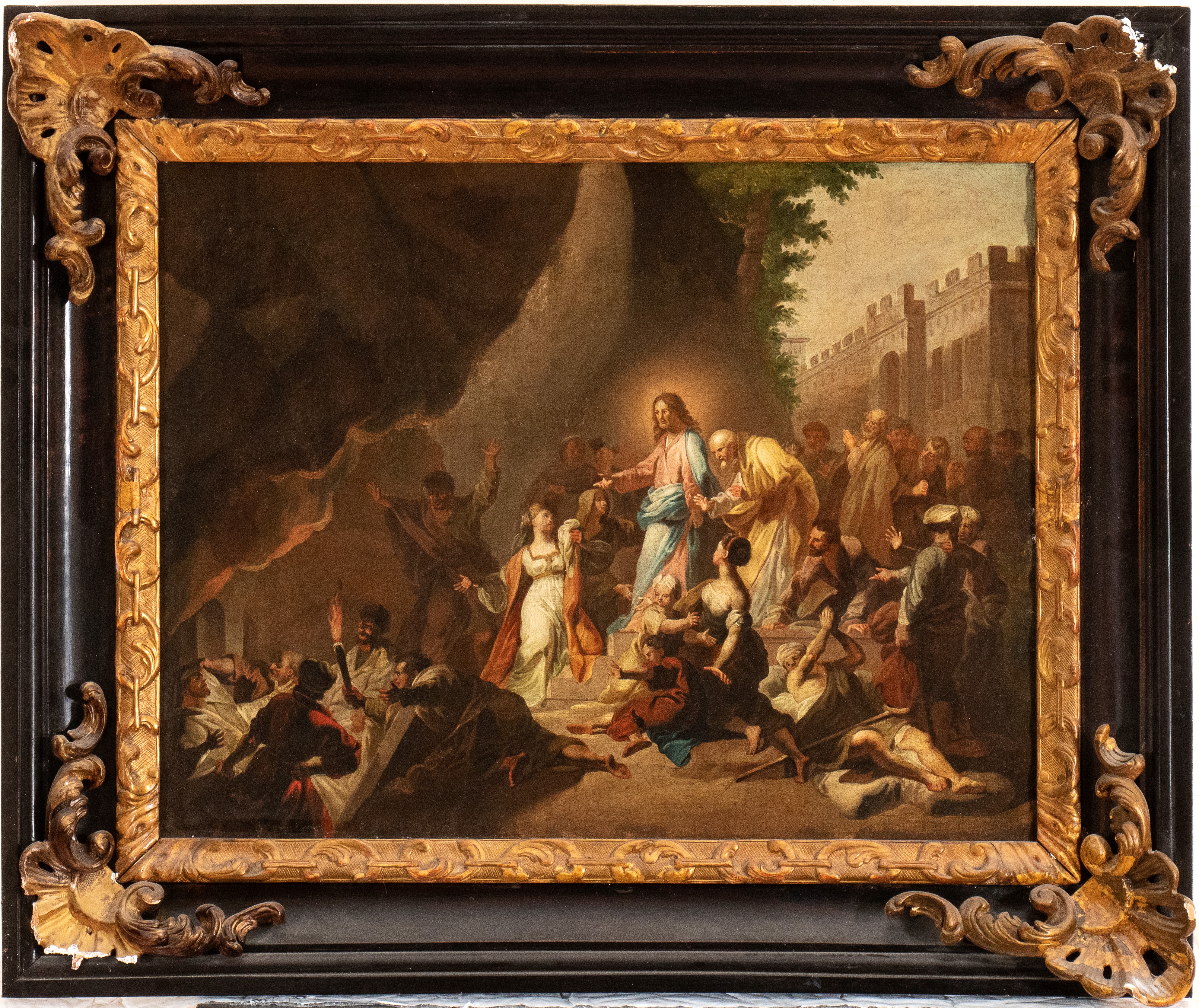 a) Cena a casa di Simone il Fariseo; b) La resurrezione di Lazzaro. Coppia di dipinti