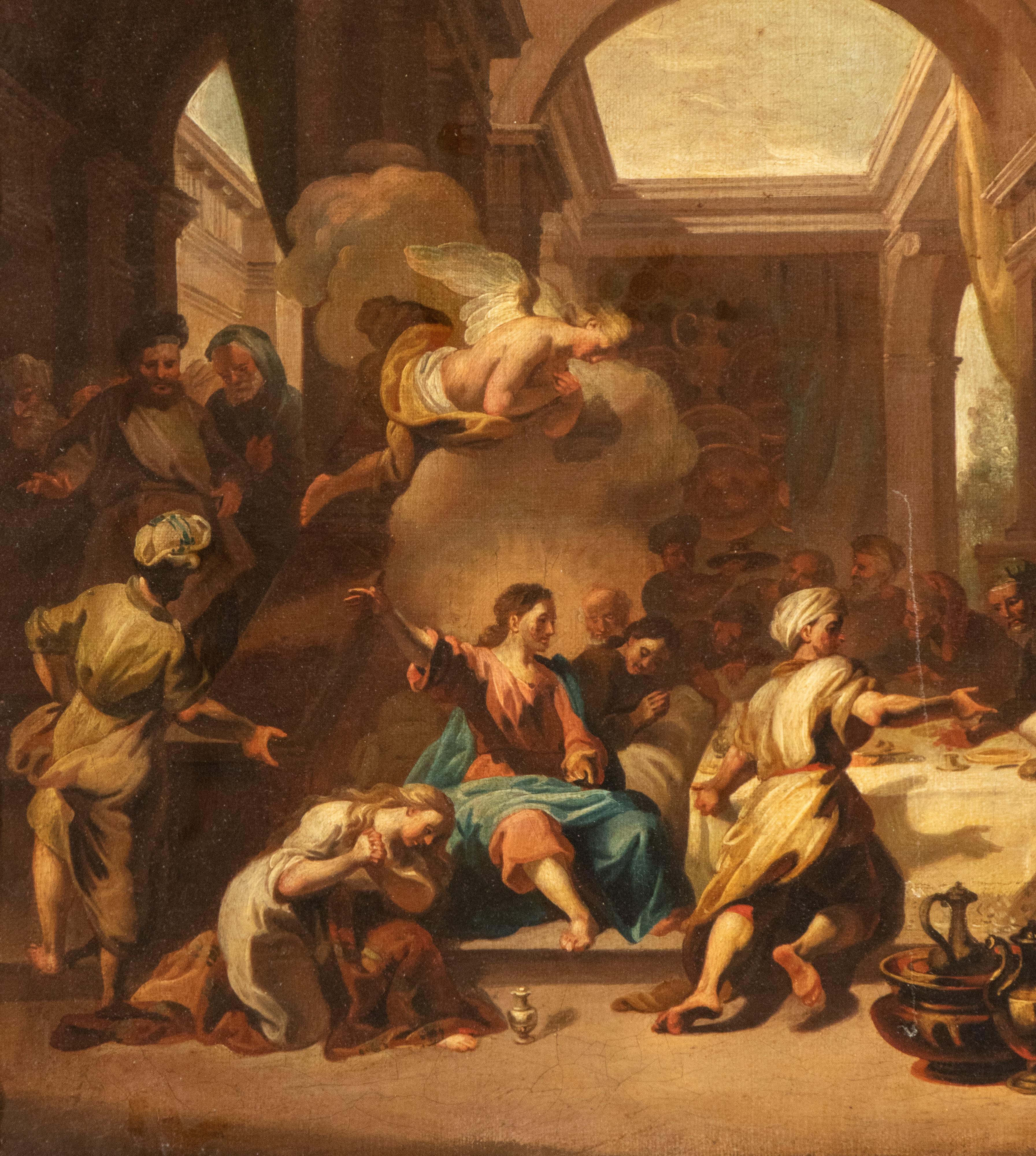 a) Cena a casa di Simone il Fariseo; b) La resurrezione di Lazzaro. Coppia di dipinti