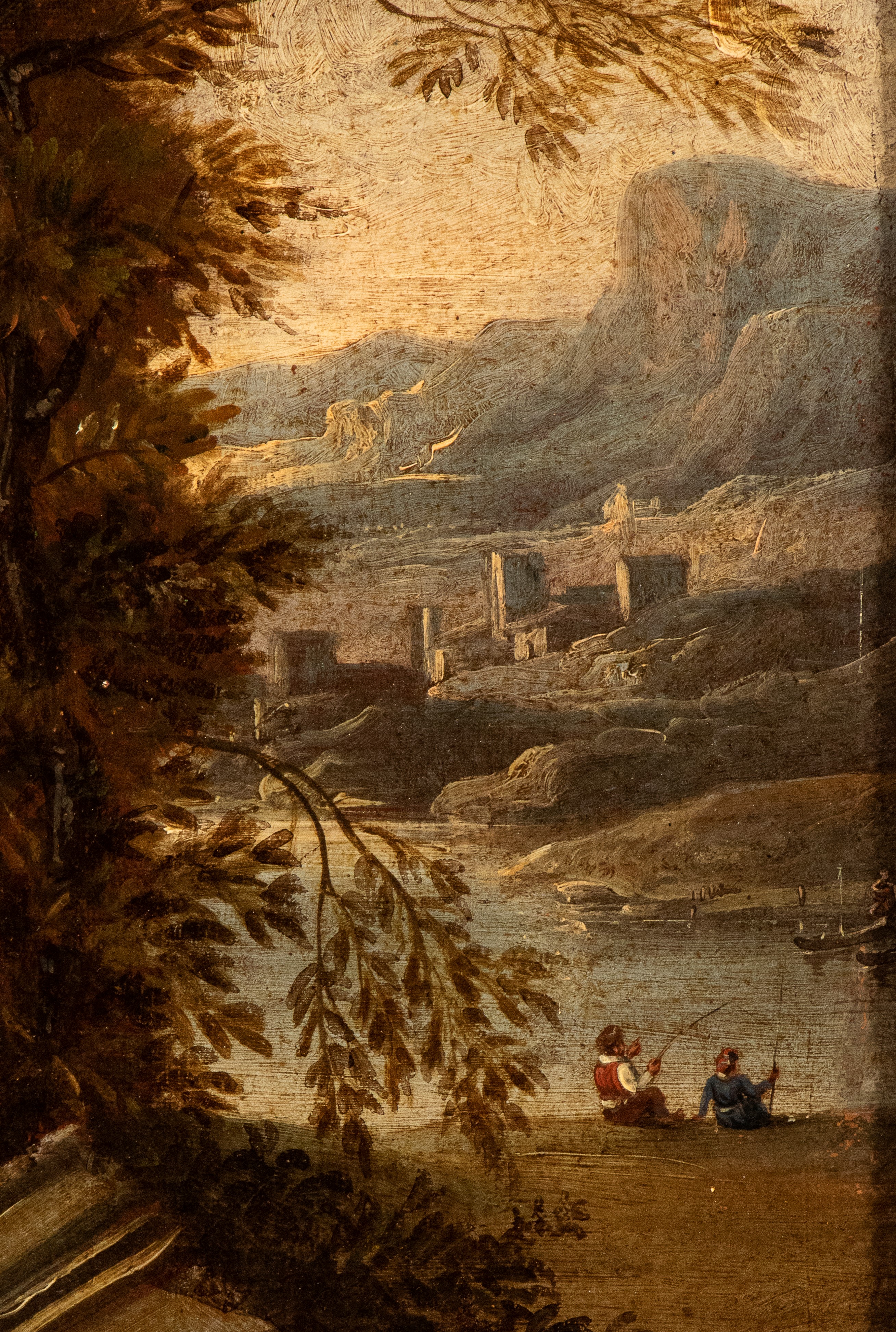 Artista Attivo a Roma, XVIII Secolo - Autore sconosciuto, Paesaggio con architettura, olio su tel...