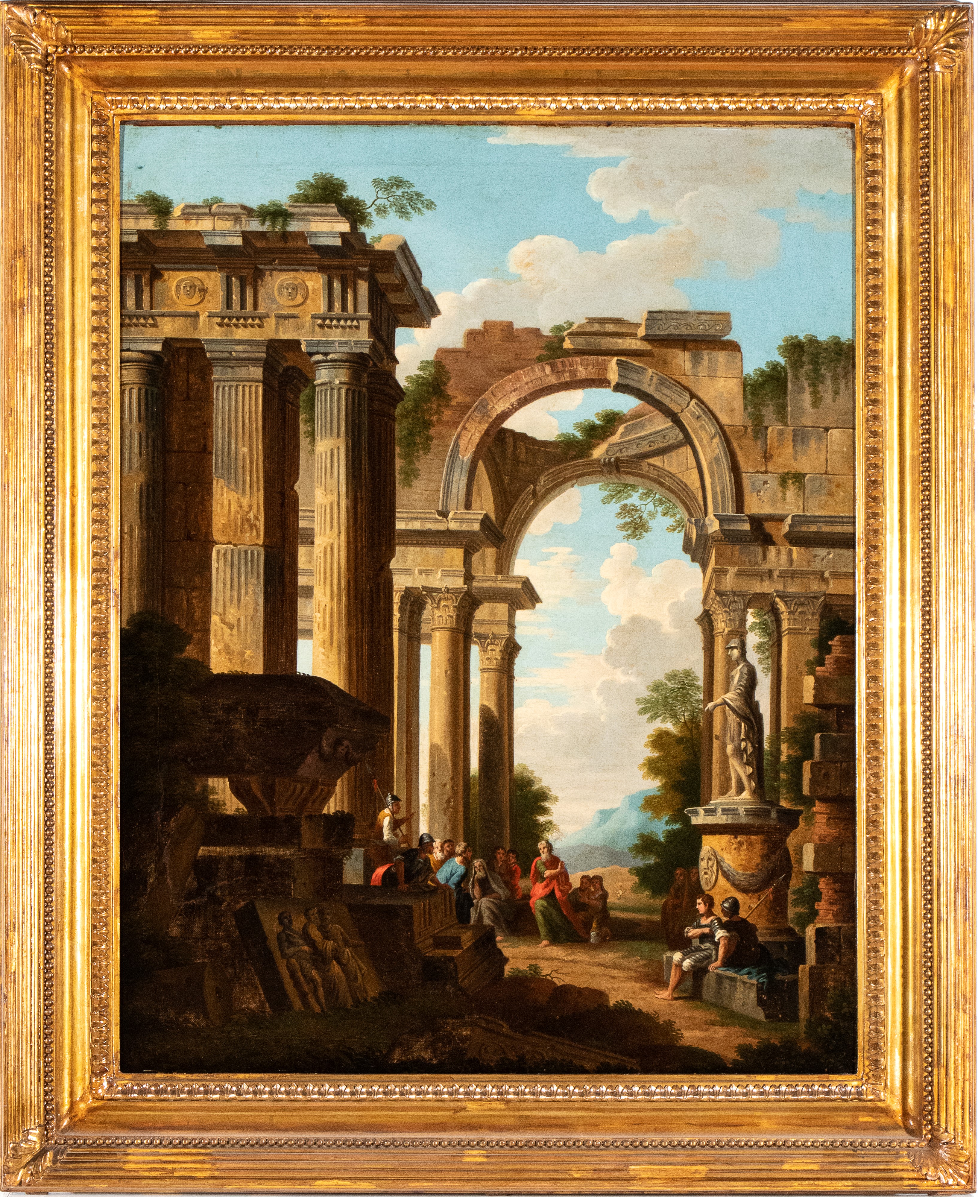 Giovanni Paolo Panini - Paesaggio con rovine classiche e predica di San Pietro, olio su tela