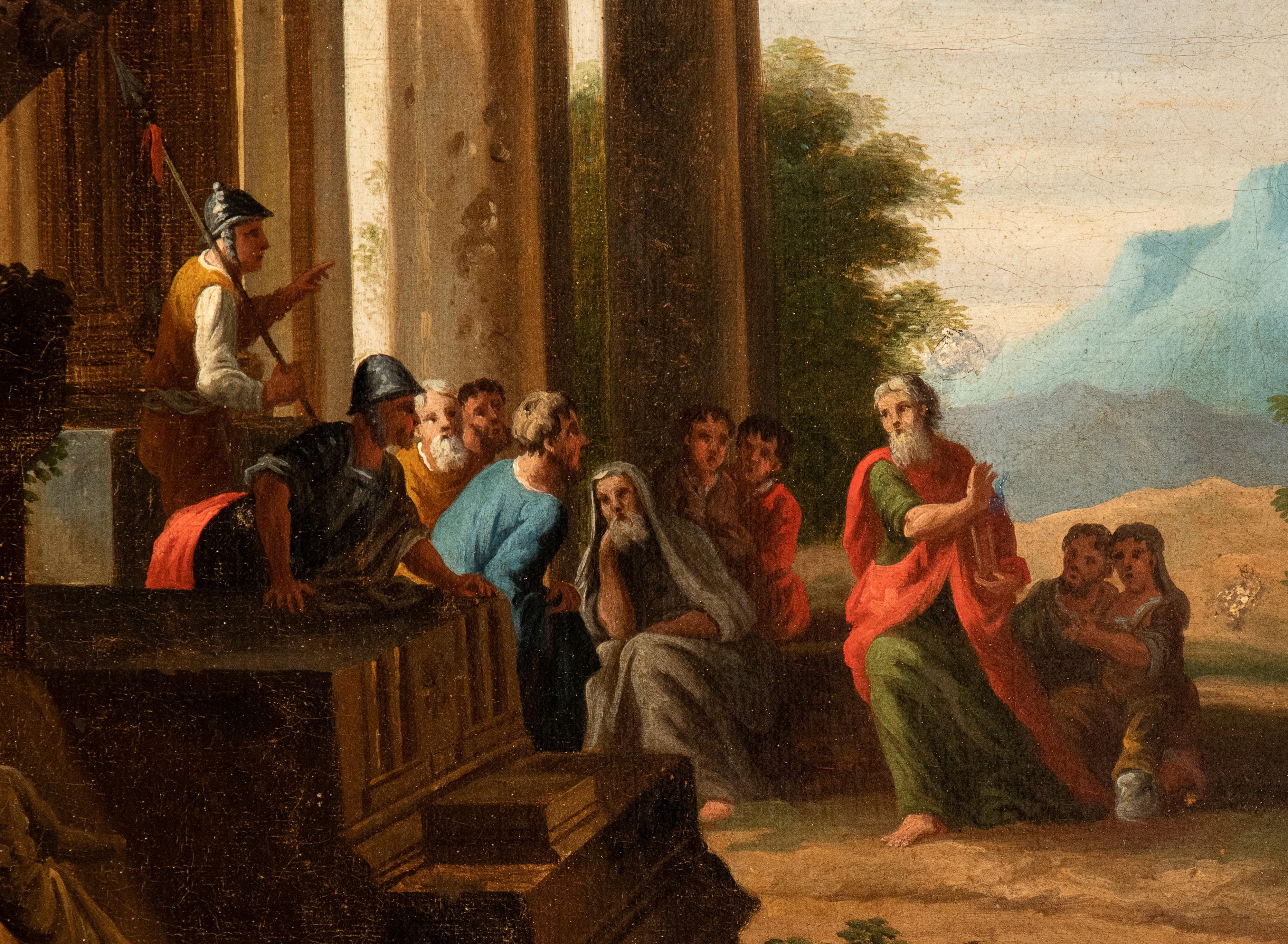 Giovanni Paolo Panini - Paesaggio con rovine classiche e predica di San Pietro, olio su tela