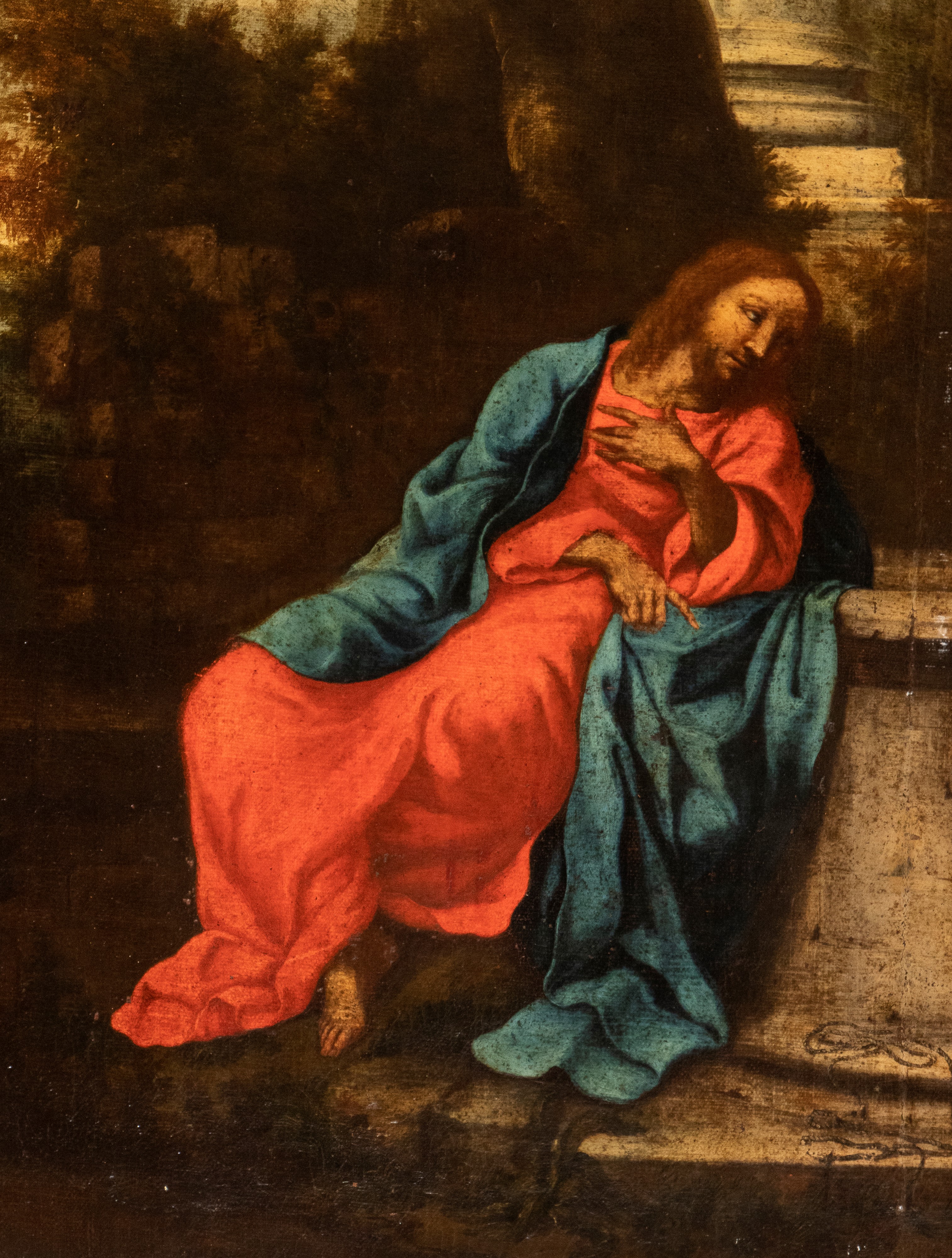 Artista Emiliano, XVII Secolo - Cristo e la Samaritana al pozzo, olio su tela, cm 110x141