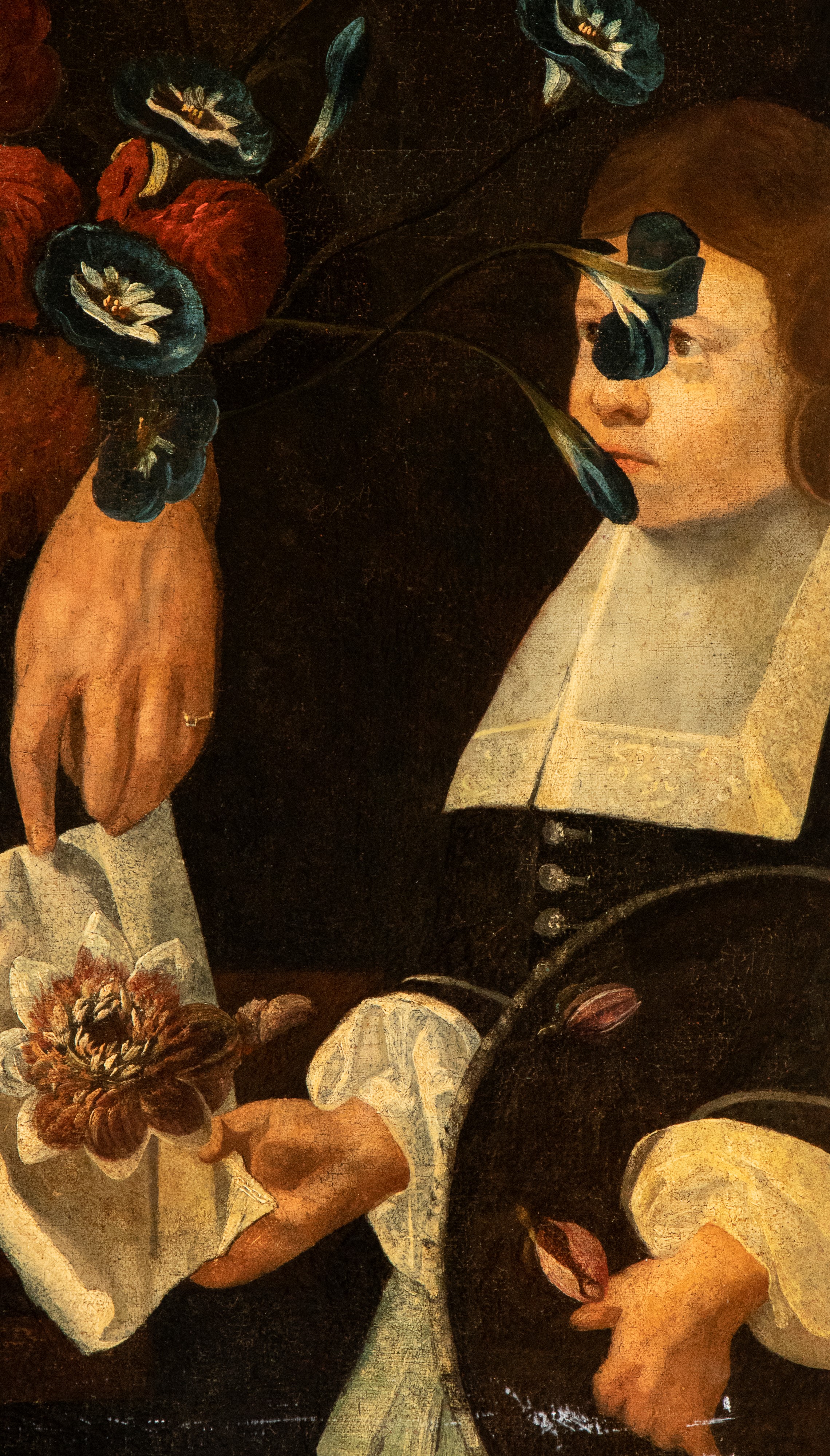 Artista Emiliano, XVII - XVIII Secolo - Doppio ritratto con bouquet di fiori, olio su tela