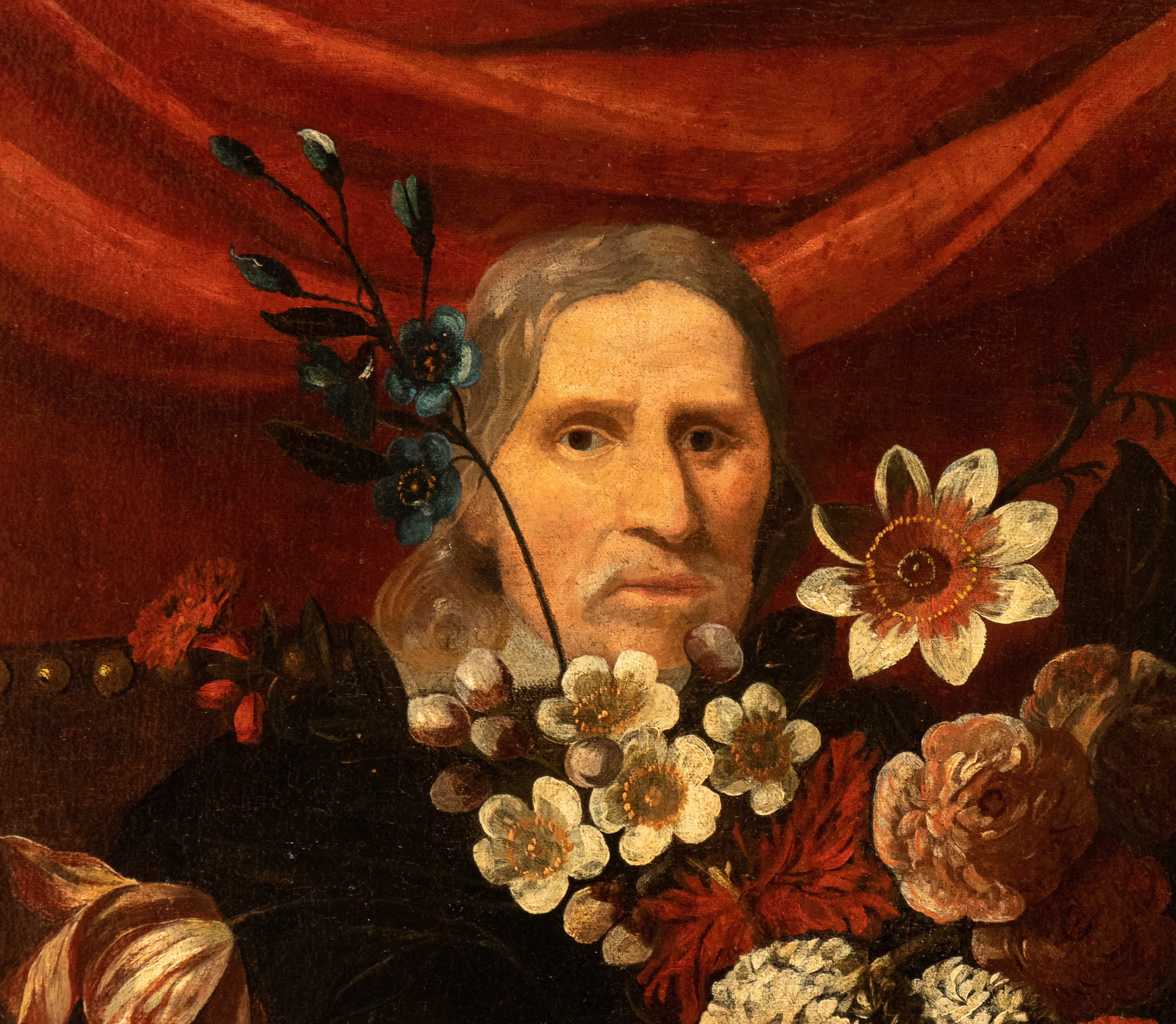 Artista Emiliano, XVII - XVIII Secolo - Doppio ritratto con bouquet di fiori, olio su tela