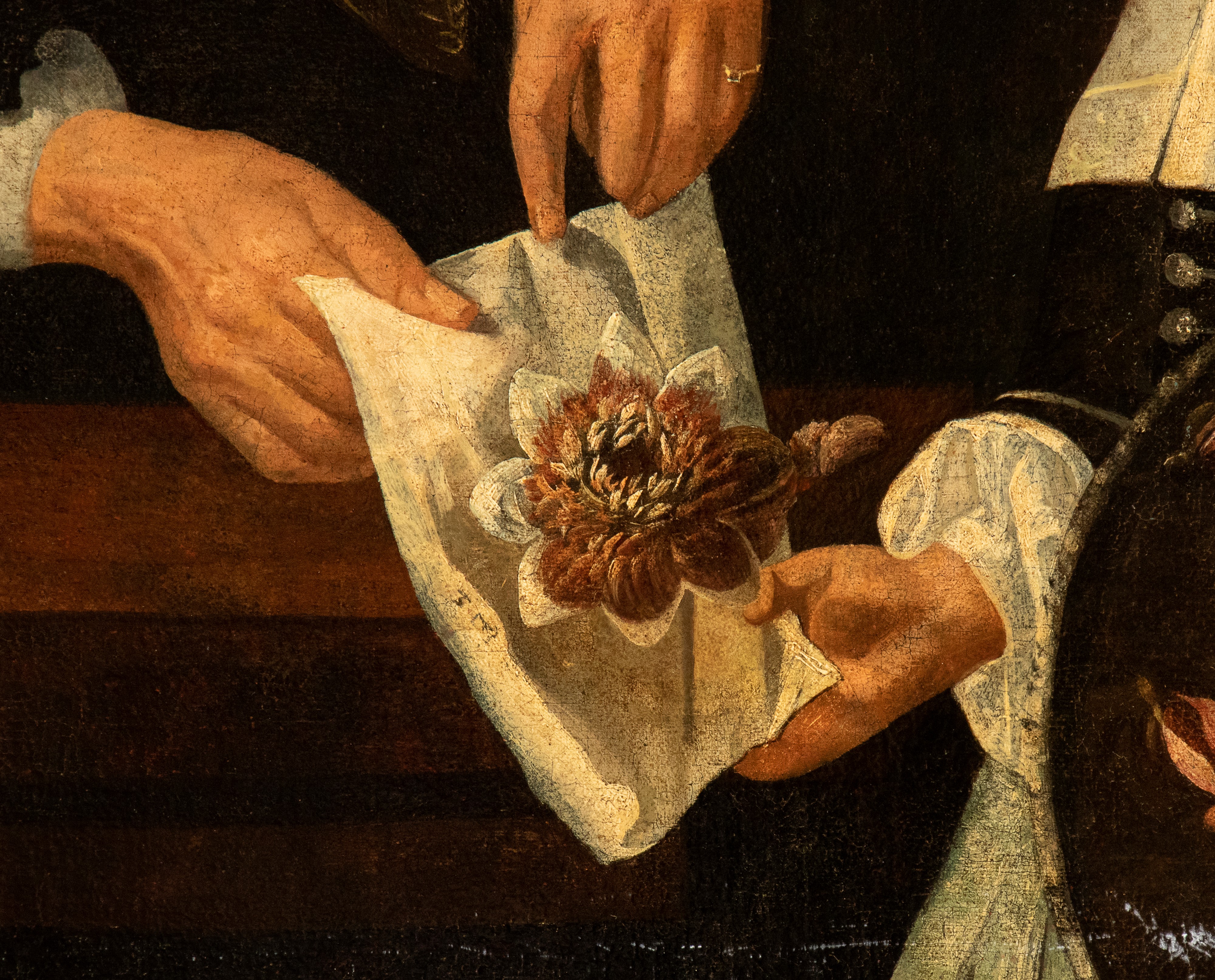Artista Emiliano, XVII - XVIII Secolo - Doppio ritratto con bouquet di fiori, olio su tela