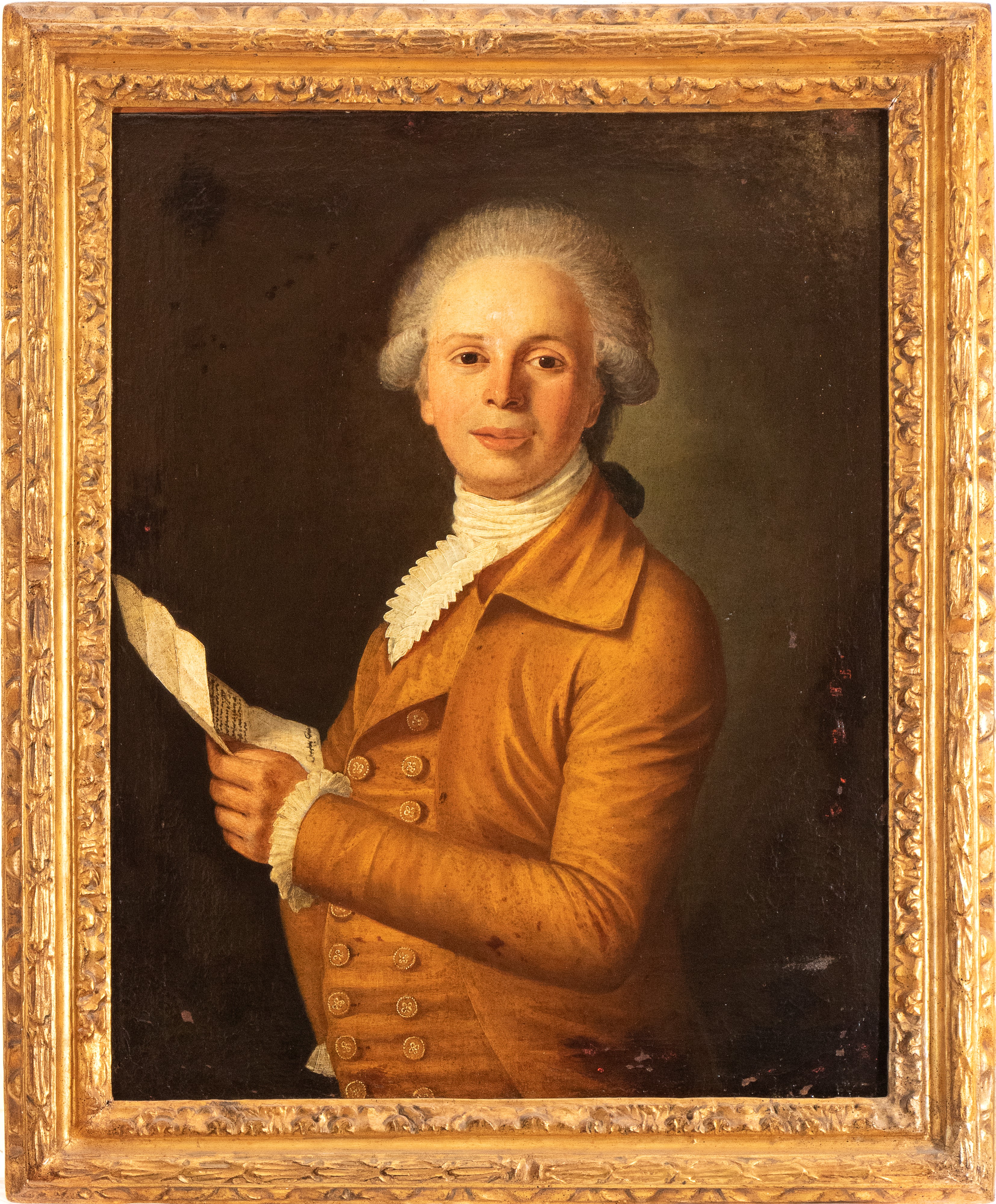 Artista Francese, XVIII Secolo - Autore sconosciuto, Ritratto di gentiluomo con lettera, olio su ...