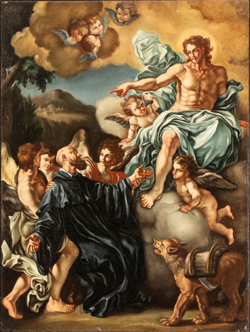 Artista Napoletano, XVIII Secolo - Autore non identificato, Visione mistica di San Gaetano da Thi...