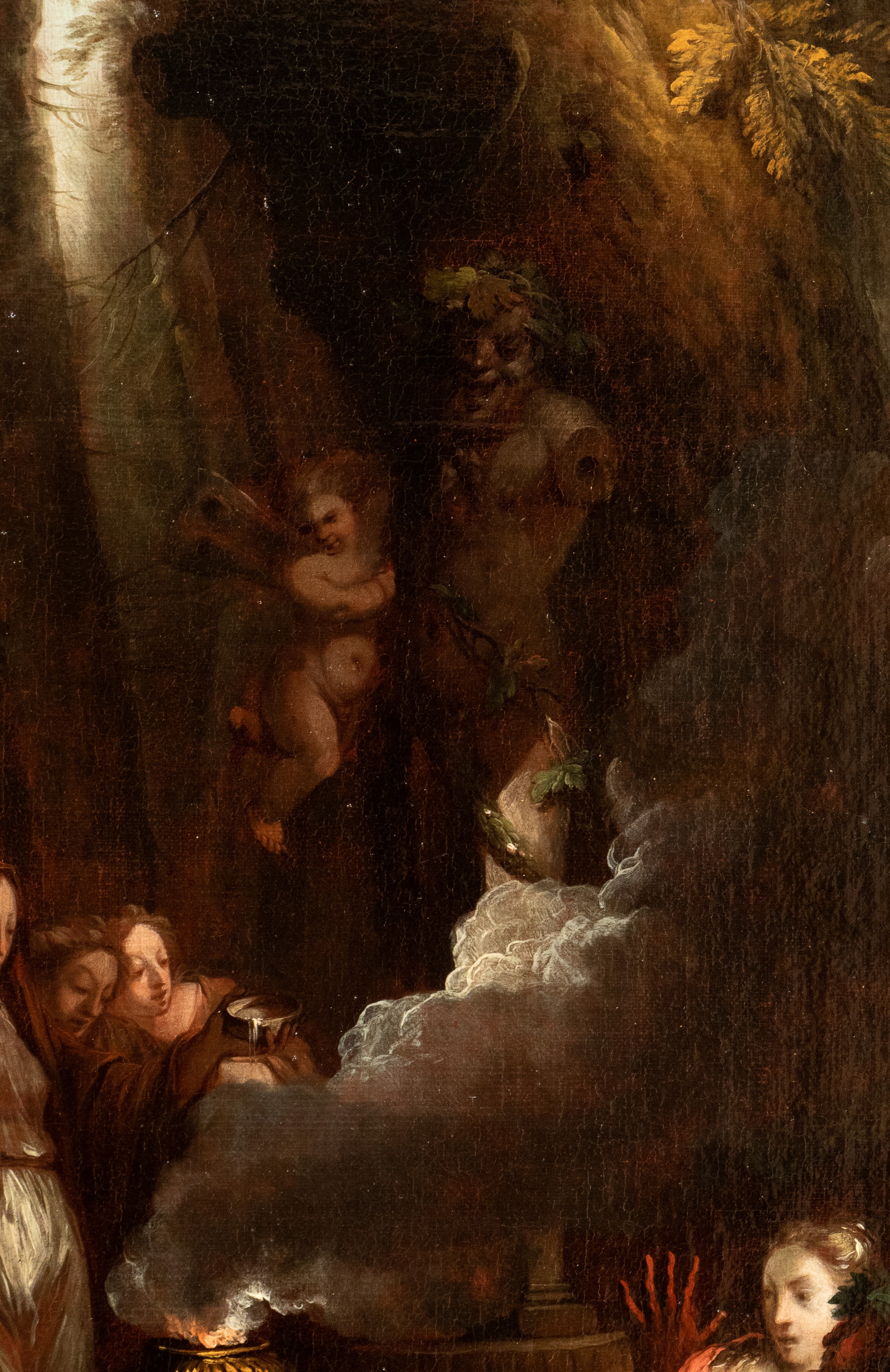 a) Baccanale con Bacco ubriaco; b) Baccanale con scena di sacrificio. Coppia di dipinti