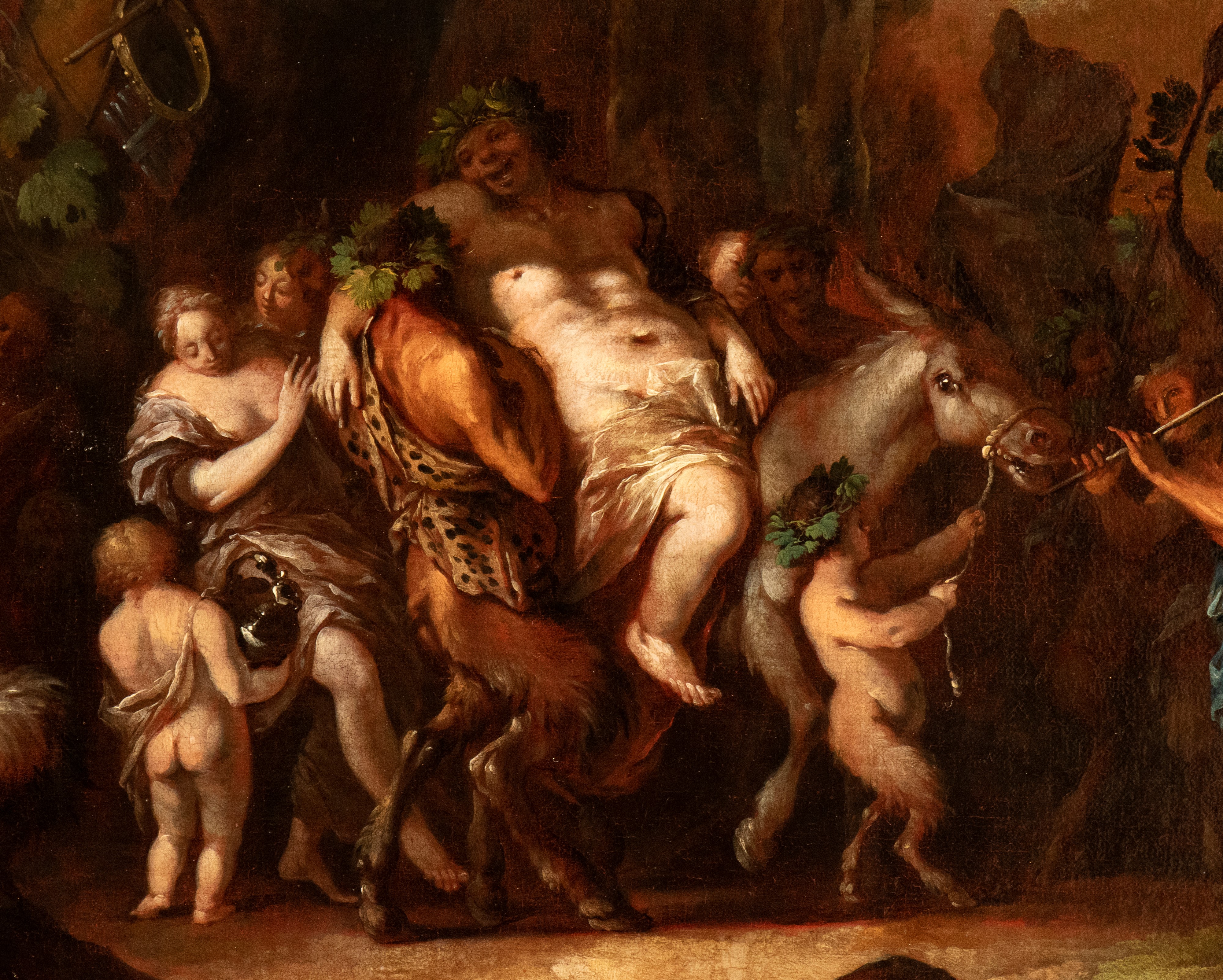 a) Baccanale con Bacco ubriaco; b) Baccanale con scena di sacrificio. Coppia di dipinti