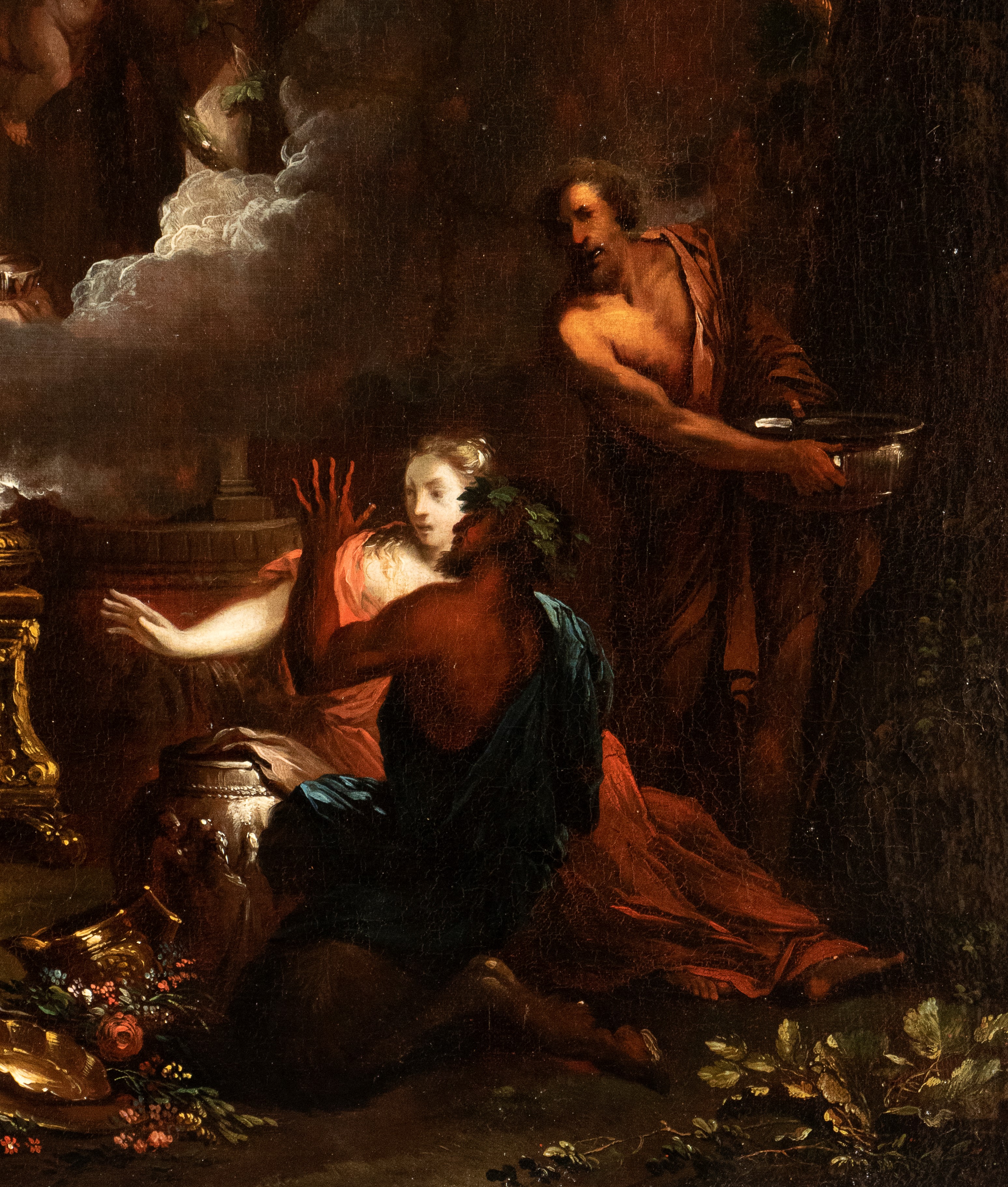 a) Baccanale con Bacco ubriaco; b) Baccanale con scena di sacrificio. Coppia di dipinti