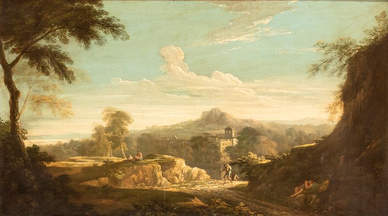 Artista Attivo a Roma, Prima Metà XVIII Secolo - Autore Sconosciuto, Paesaggio laziale con vianda...
