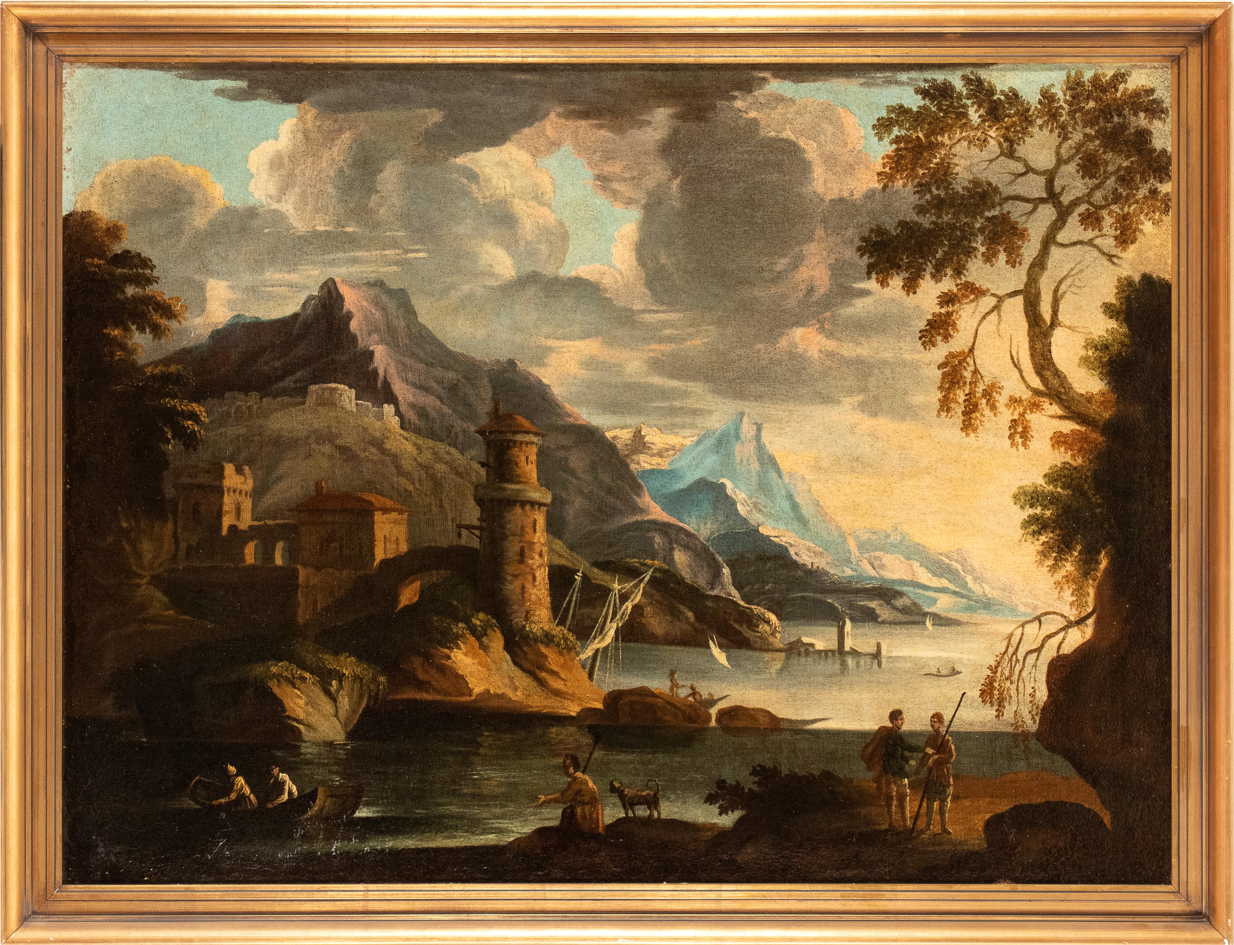 Artista Italiano, XVIII Secolo - Paesaggio con baia, olio su tela