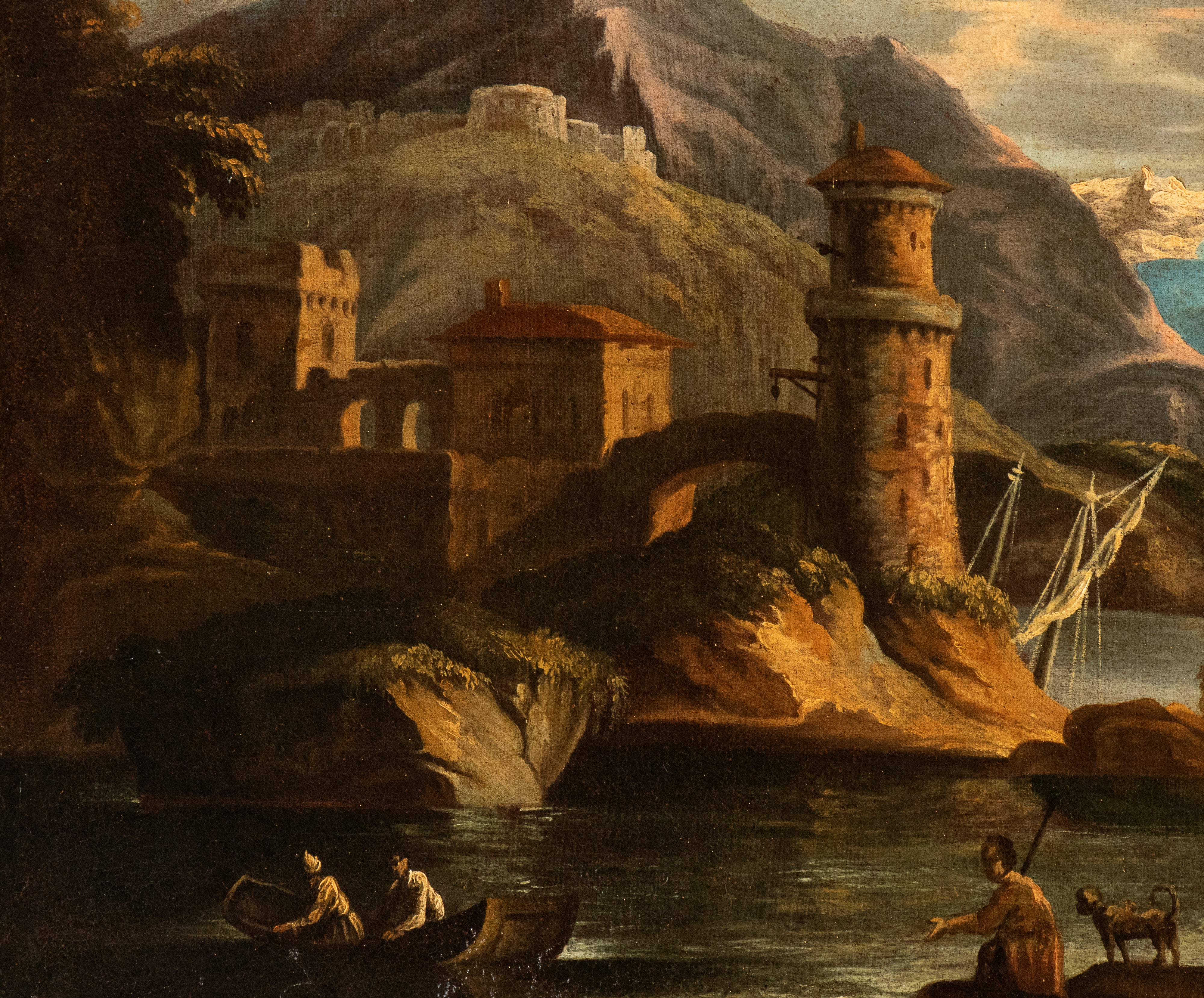 Artista Italiano, XVIII Secolo - Paesaggio con baia, olio su tela