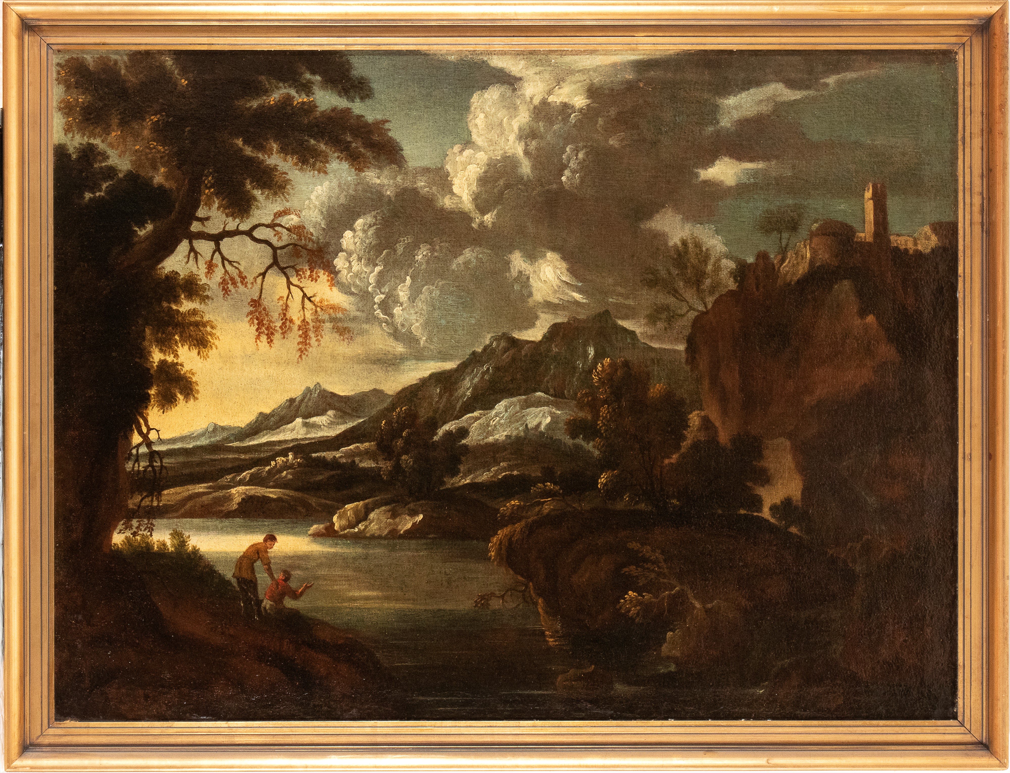 Artista Italiano, XVIII Secolo - Autore non identificato, Paesaggio con lago, olio su tela