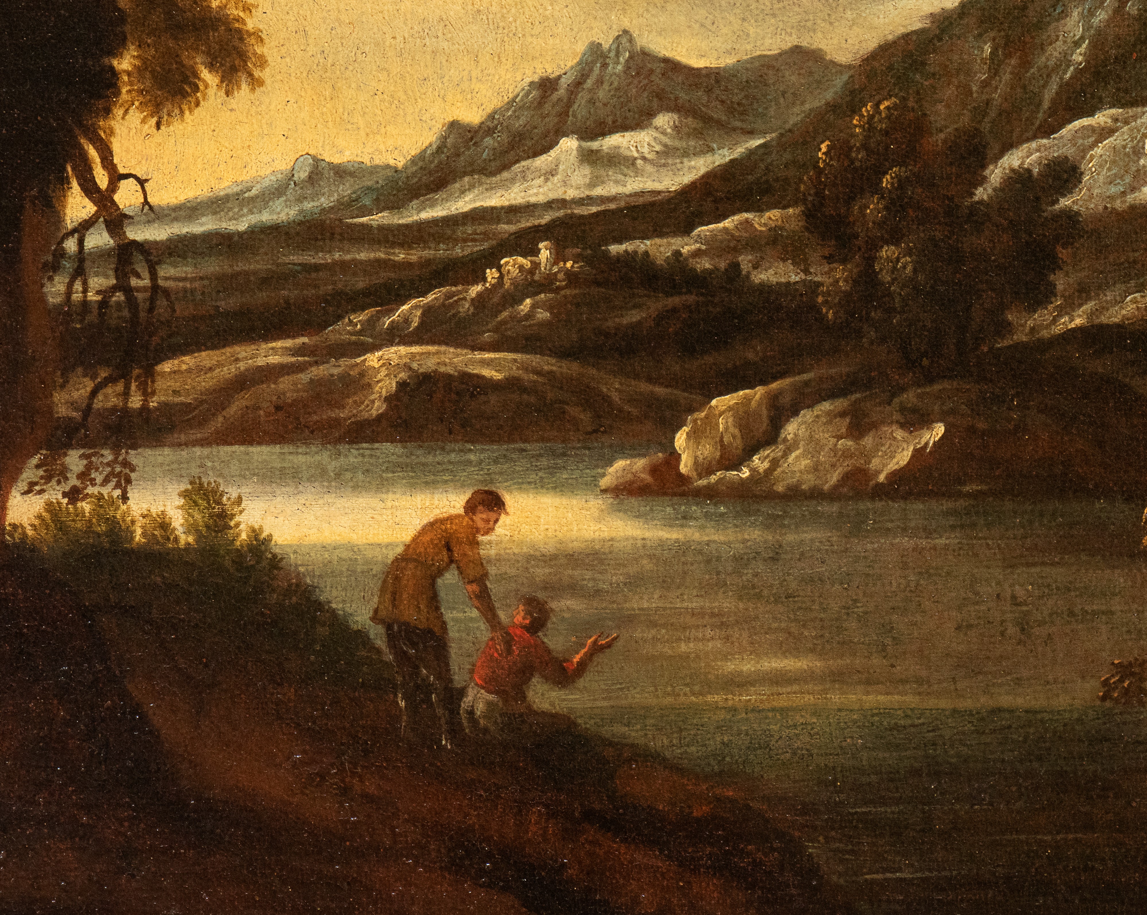 Artista Italiano, XVIII Secolo - Autore non identificato, Paesaggio con lago, olio su tela