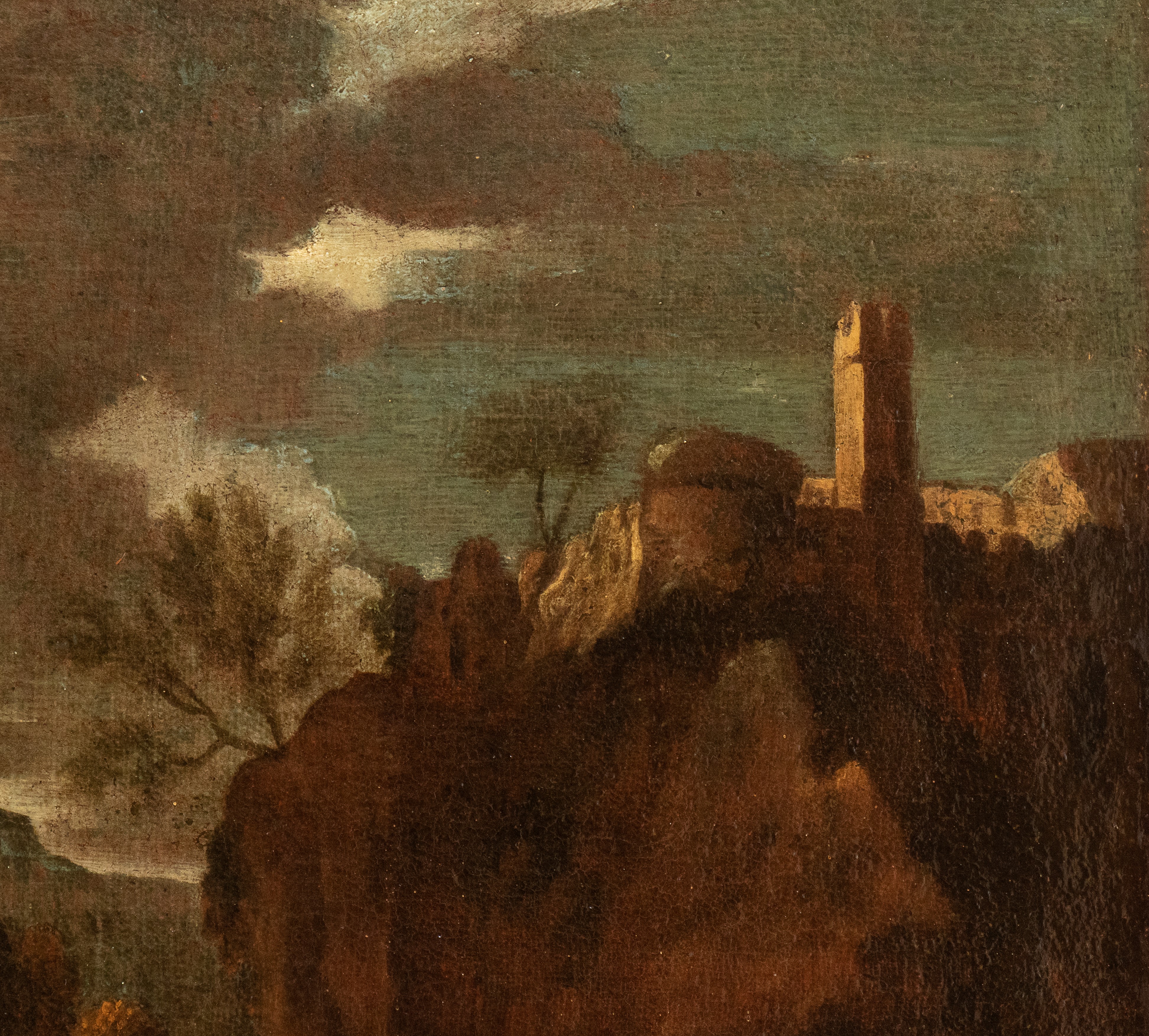 Artista Italiano, XVIII Secolo - Autore non identificato, Paesaggio con lago, olio su tela