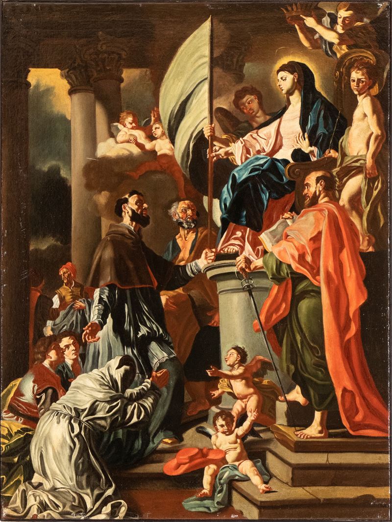 Francesco Solimena - San Bonaventura riceve il Gonfalone del Santo Sepolcro dalla Vergine, olio s...