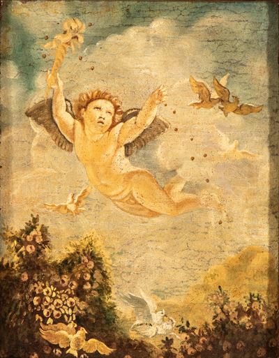 Dipinto con angelo, olio su tela