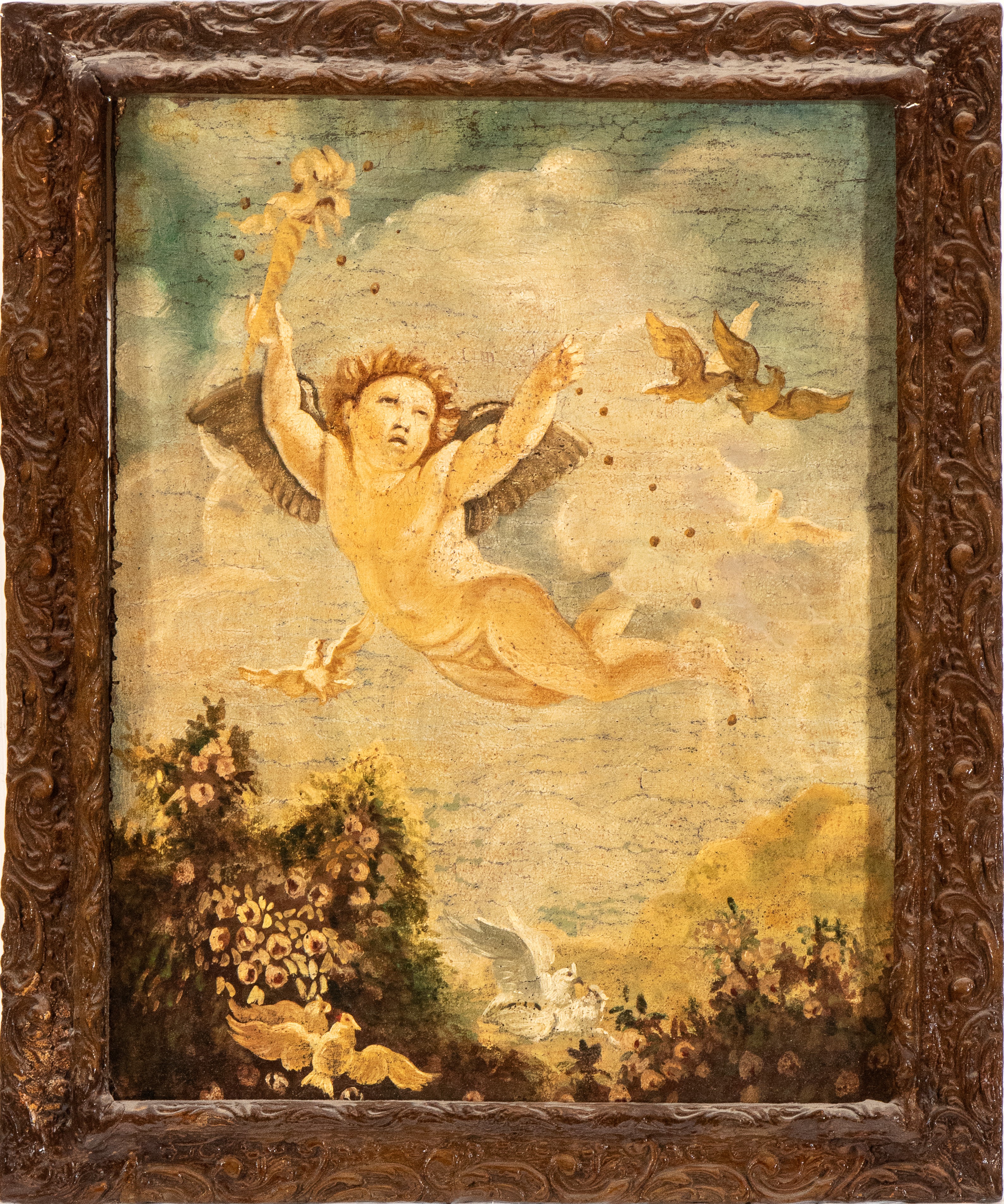 Anonimo della Fine del XVII Secolo - Dipinto con angelo, olio su tela