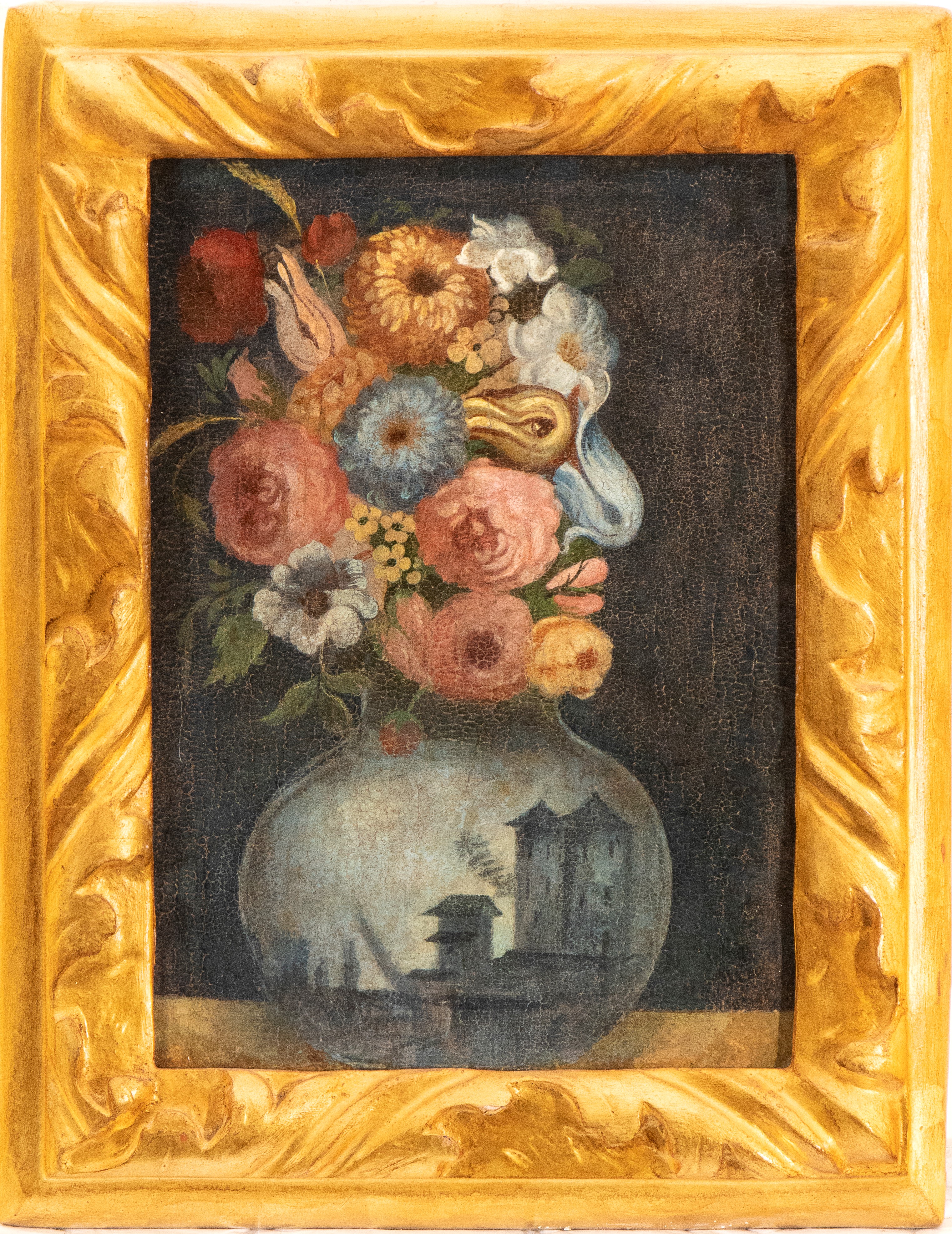 Giuseppe Arcimboldo - Testa floreale in un vaso di vetro, olio su tavola