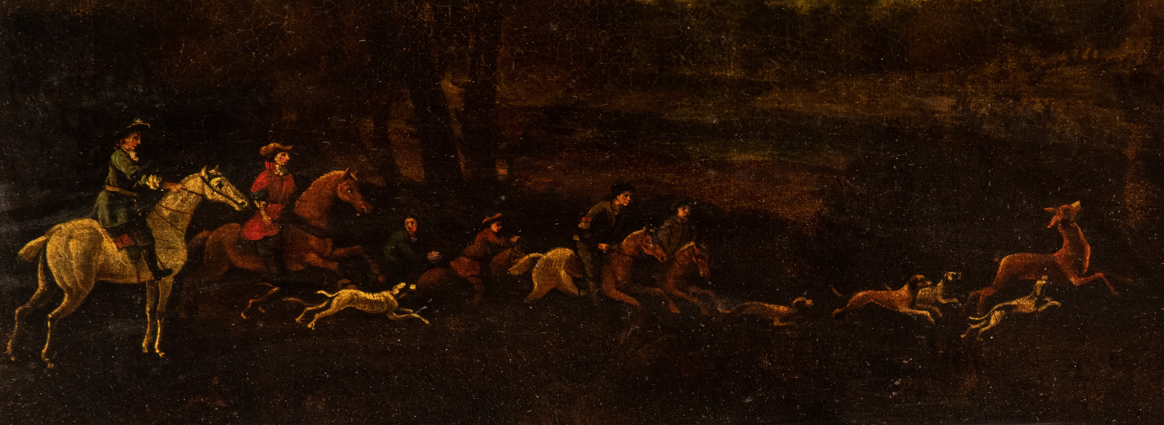 Artista Attivo a Roma, XVII Secolo - Paesaggio con scena di caccia, olio su tela